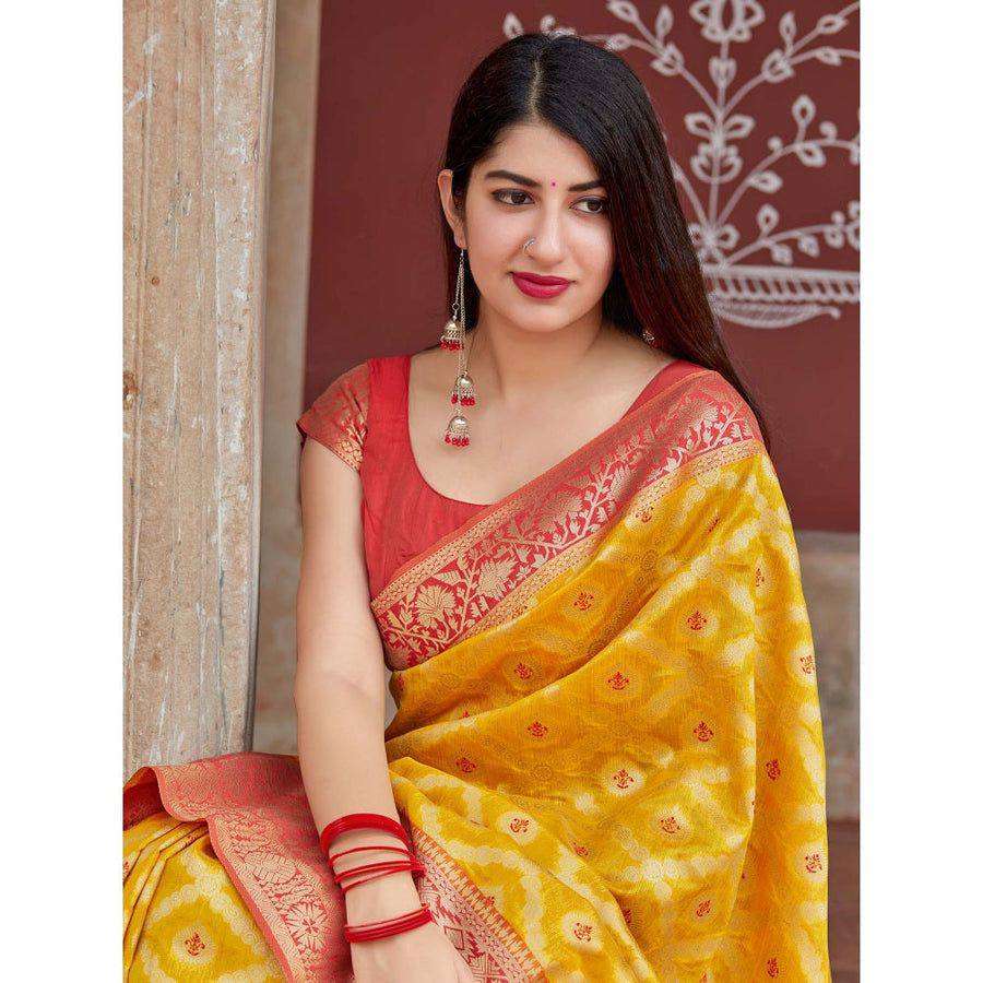 6014 HALDI FUCTION YELLOW SILK SAREE COLLECTION BEST LOW PRI...