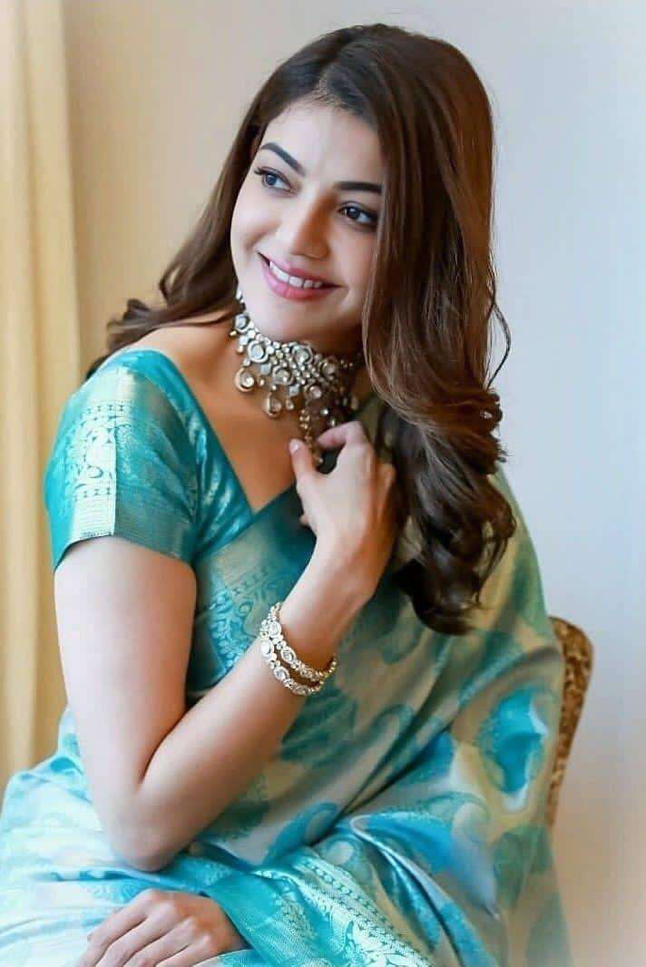 75 KAJAL AGGARWAL SKY SILK BANARASI SAREE TREND OUTFIT DEALE...