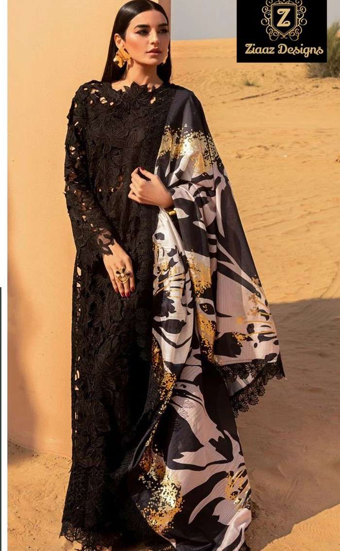 ZIAAZ DESIGNS 560 COTTON HEAVY BLACK COLOR PAKISTANI SUIT EI...