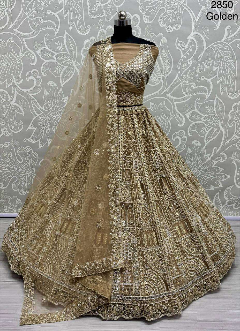 2850 INDIAN BRIDAL LEHENGA CHOLI MOTIF AND DIMOND WORK NET F...