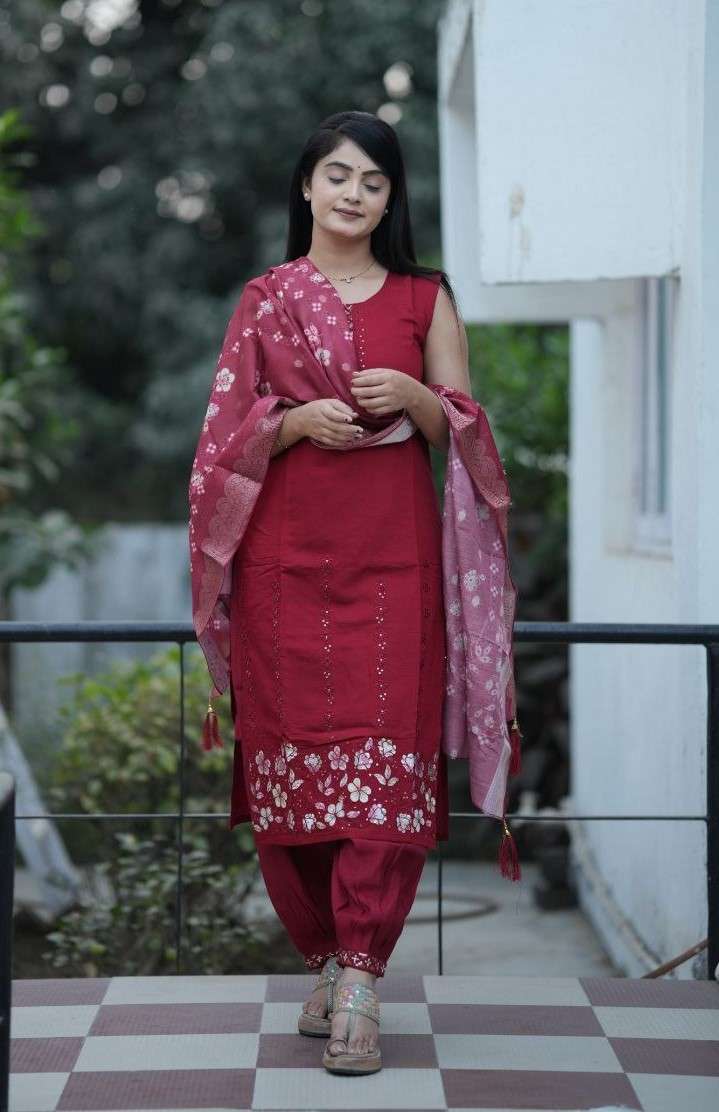 AFGHANI PANT SUIT RED COLOR FESTIVAL WEAR FOR WOMEN RESELLER...