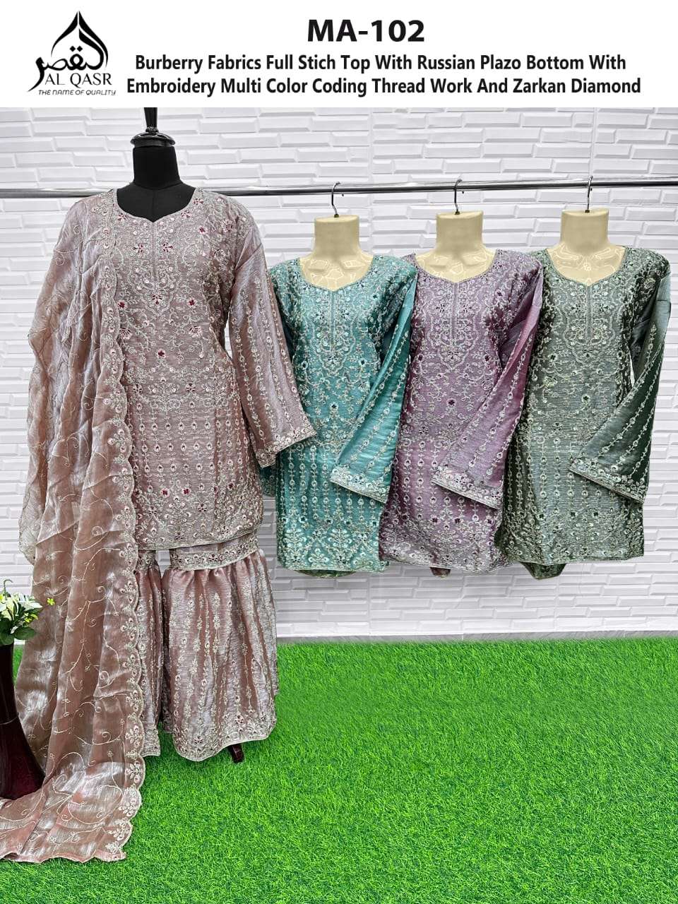 AL QASR MA 102 HEAVY BURBERRY WORK PAKISTANI PALAZZO FESTIVA...