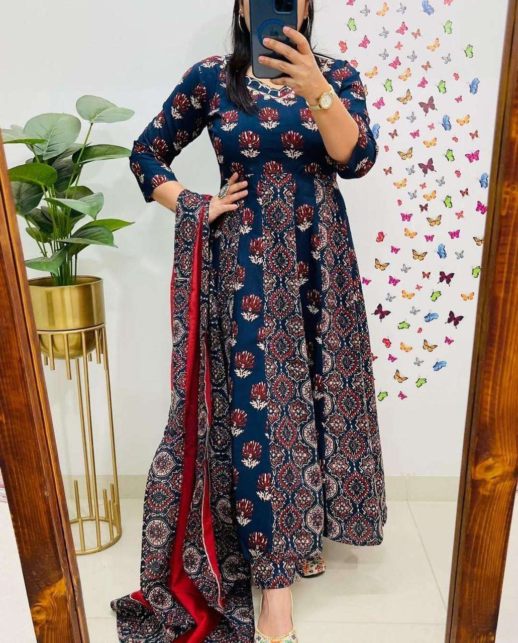 ANARKALI KURTI PANT WITH DUPATTA AZRAK PRINT FESTIVAL WOMEN ...