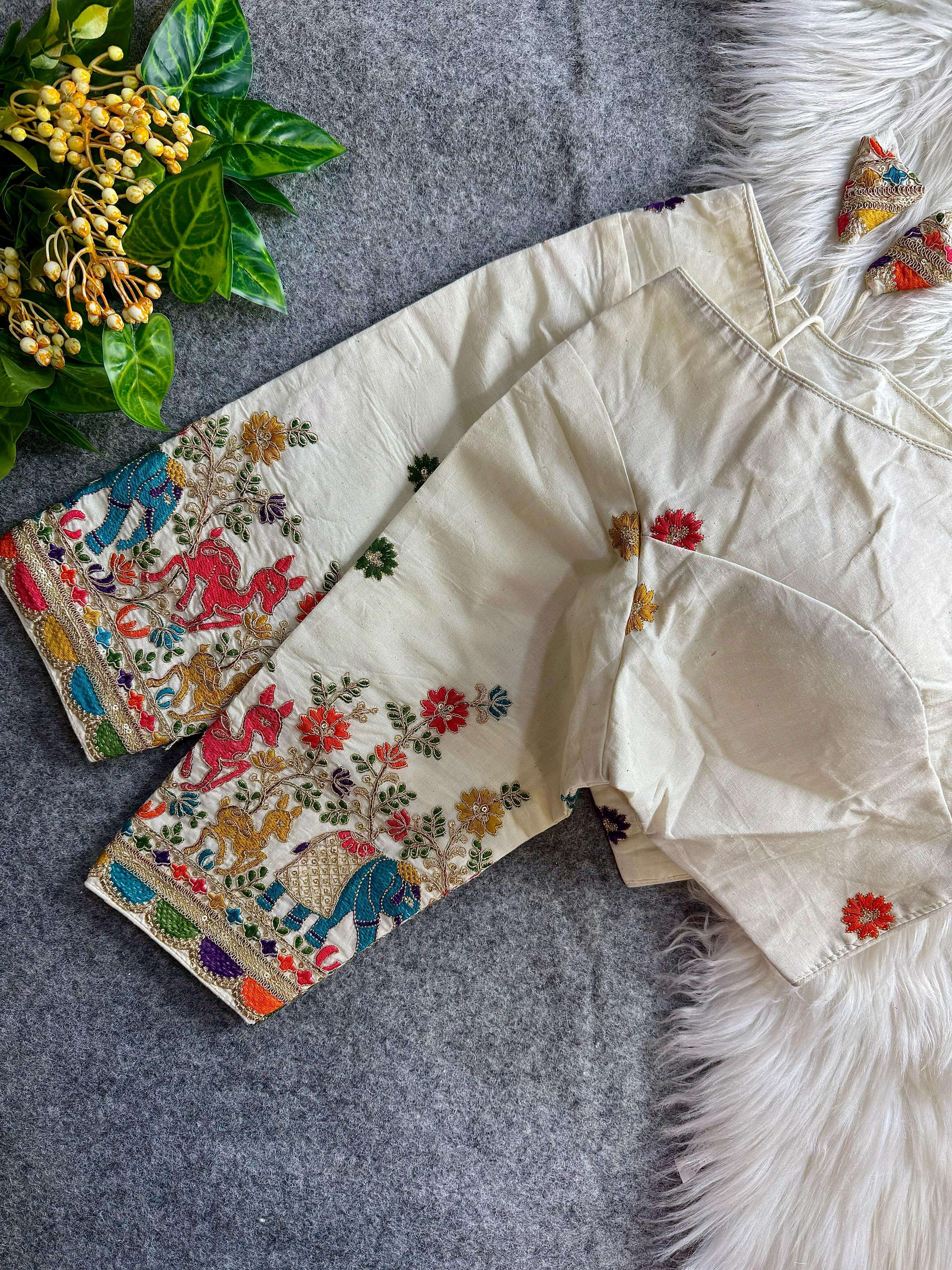 Beautiful multi embroidery work cotton fabric fancy stich bl...