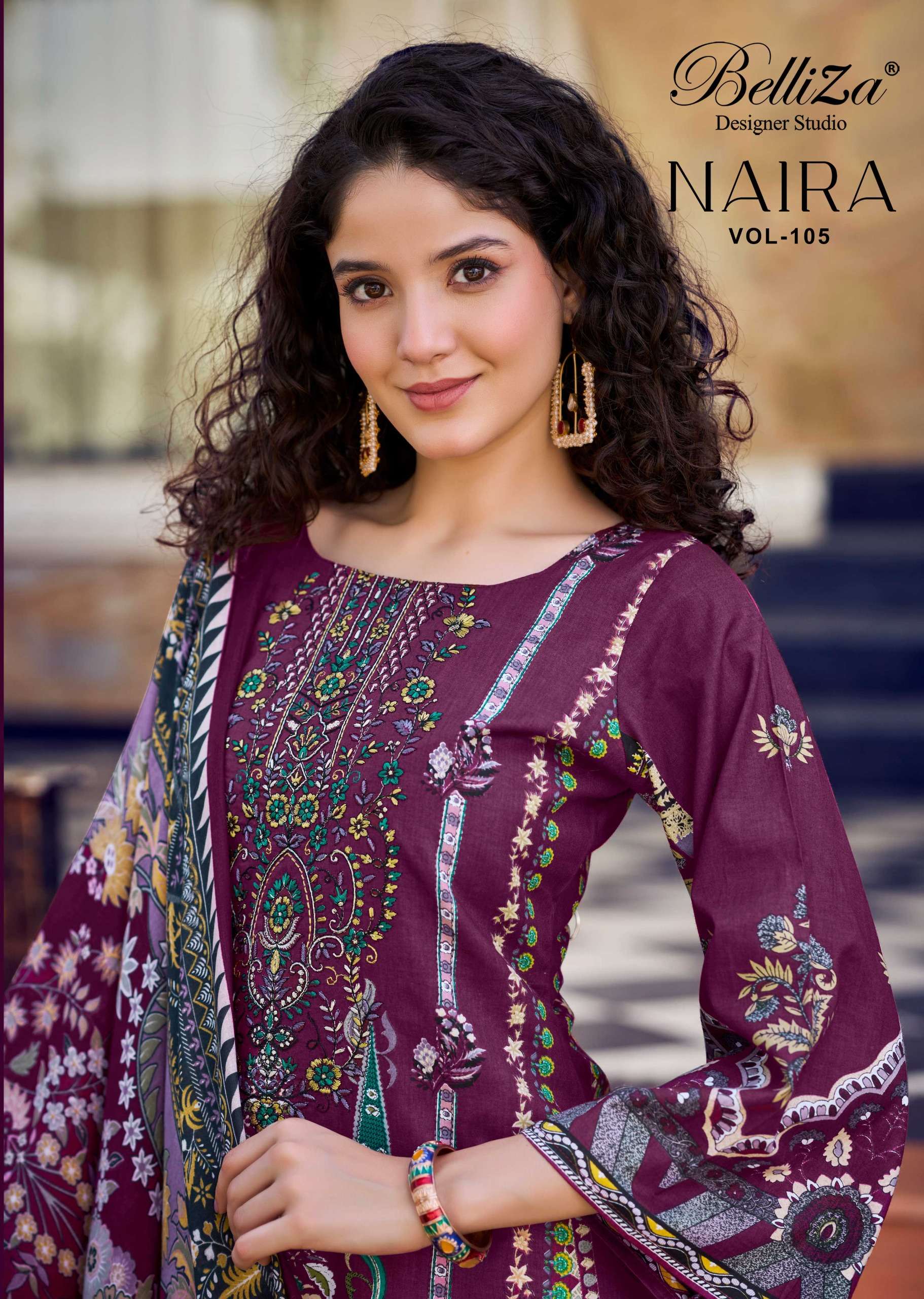 BELLIZA DESIGNER STUDIO NAIRA VOL 105 PAKISTANI PRINTED COTT...