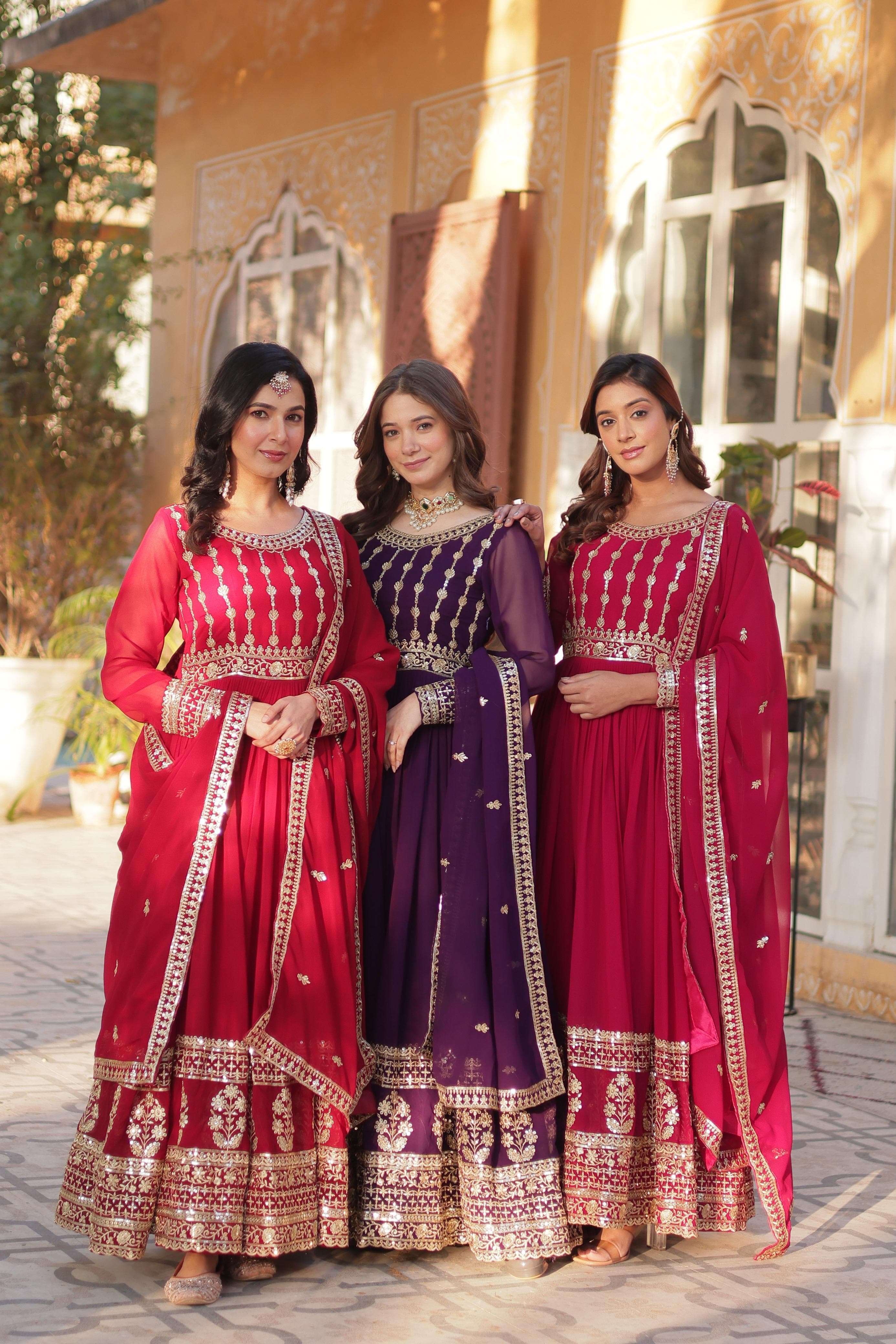  9219 WEDDING WEAR HEAVY EMBROIDERY GOWN DUPATTA SET COMBO F...