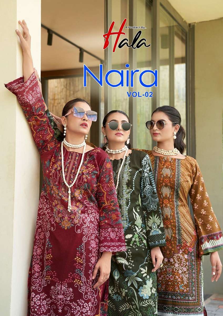 HALA NAIRA VOL 2 HEAVY EMBROIDERY WORK COTTON SUIT FOR PAKIS...