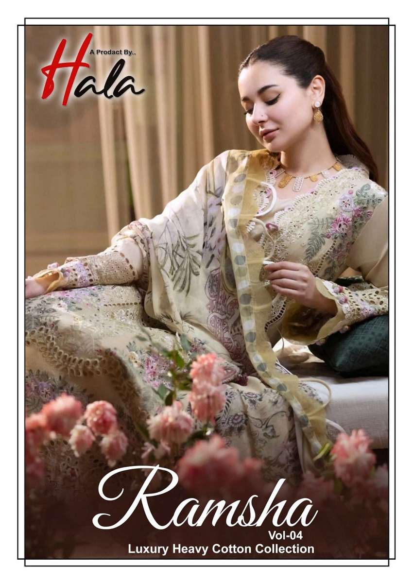 HALA RAMSHA VOL 4 PAKISTANI PRINTED COTTON HEAVY MATERIAL SU...