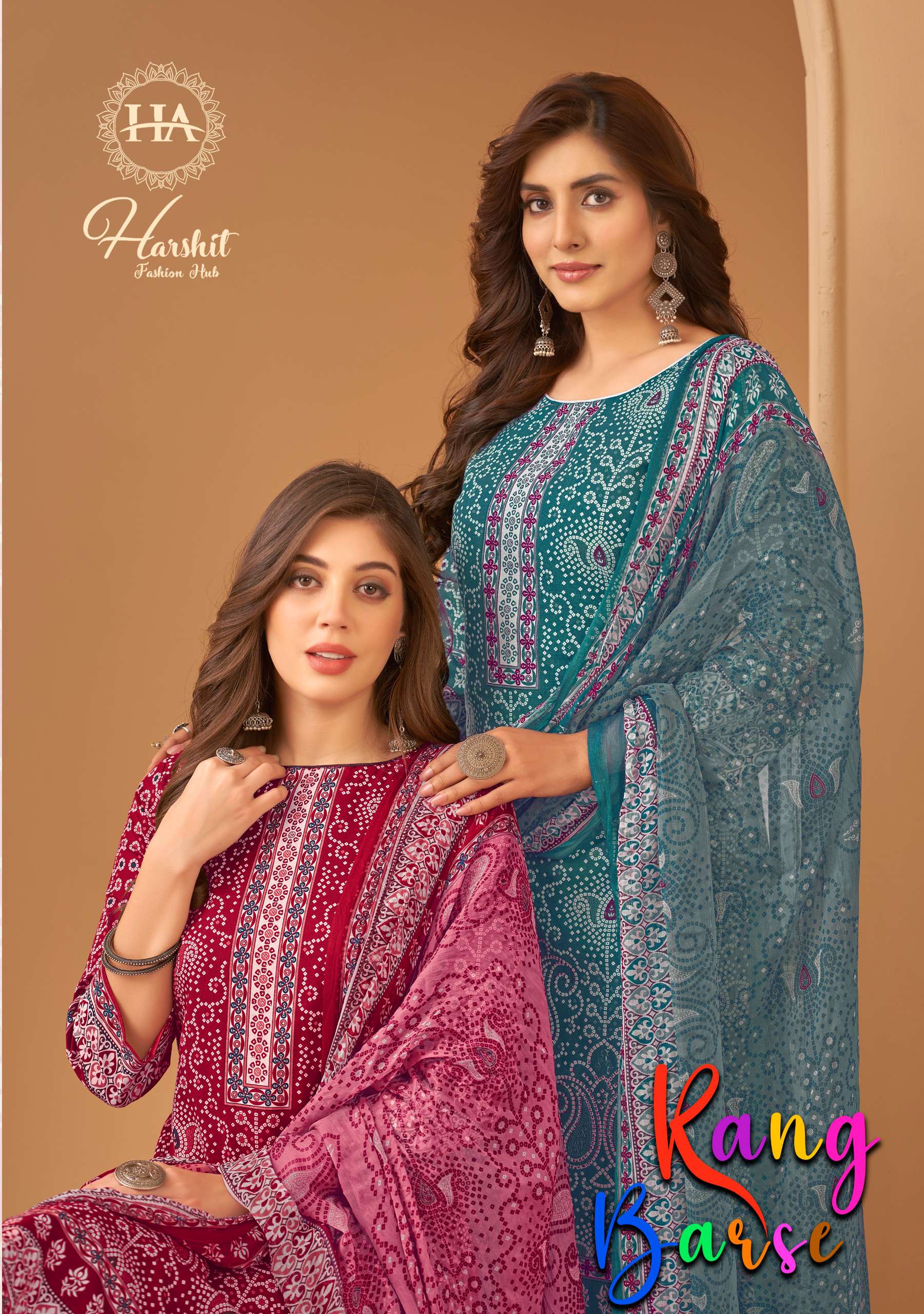 HARSHIT RANG BARSE CAMBRIC PRINT SALWAR KAMEEZ CHIFFON DUPAT...