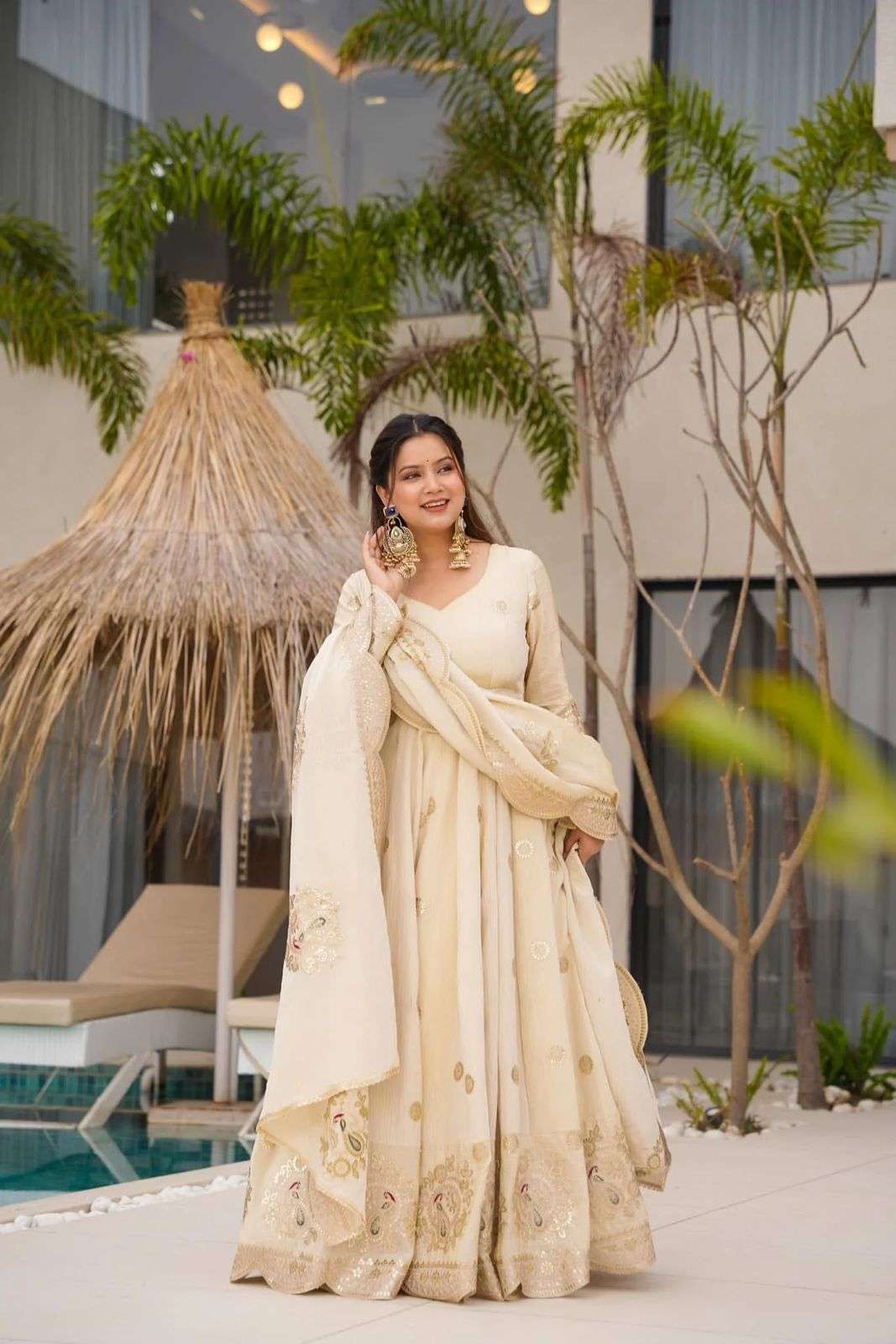 K 1501 BEAUTIFUL PARTY WEAR CREAM COLOR GOWN SUIT FOR READYM...