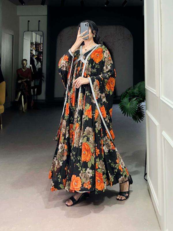 LONG ANARKALI STYLE BLACK SHADES PRINTED SUITS SUPPLIER IN S...