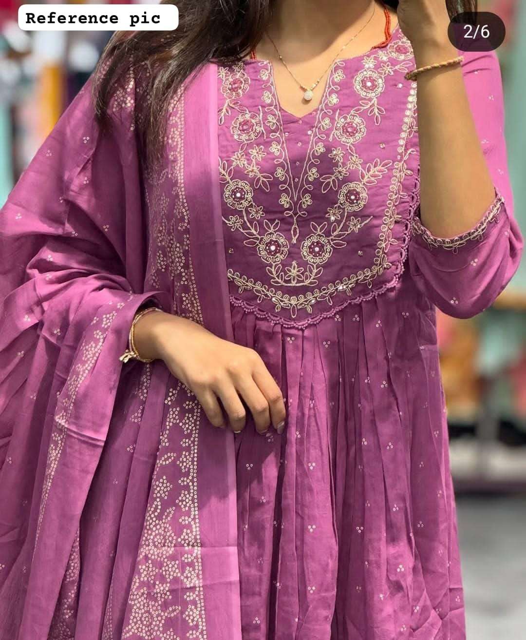 WEDDING WEAR COTTON EMBROIDERY ANARKALI KURTI PANT SUIT RESE...