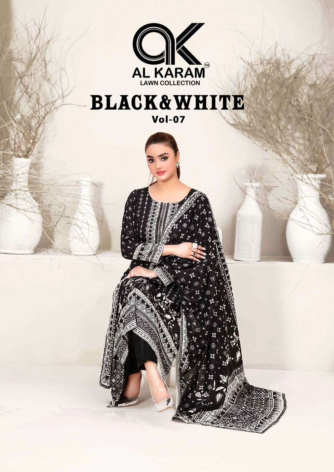 AL KARAM BLACK & WHITE VOL 7 HIT PAKISTANI DESIGN SUIT WHITE...