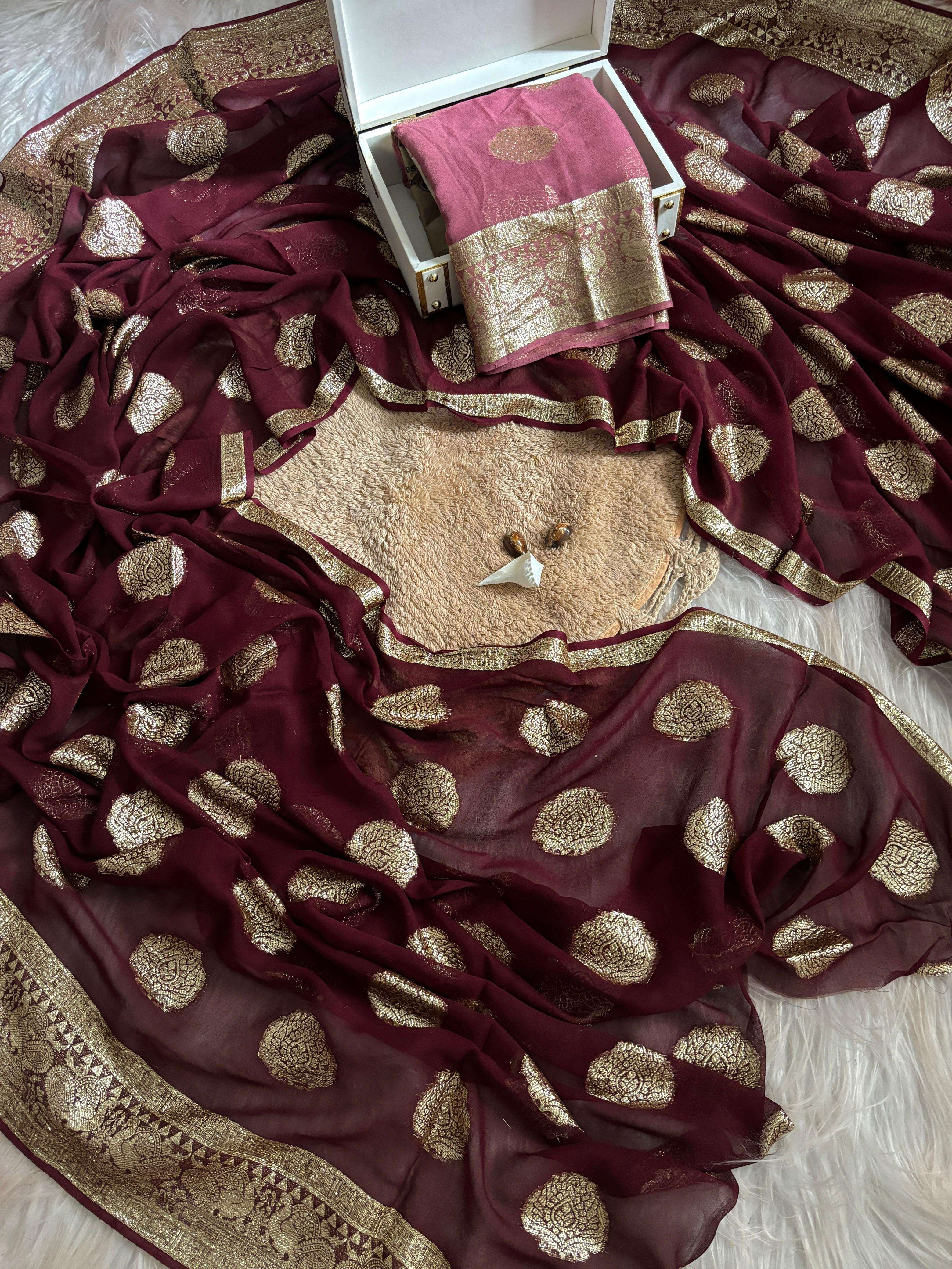ALL OVER WEAVING ZARI DESIGN GEORGETTE FABRIC LIGHTWEIGHT SA...