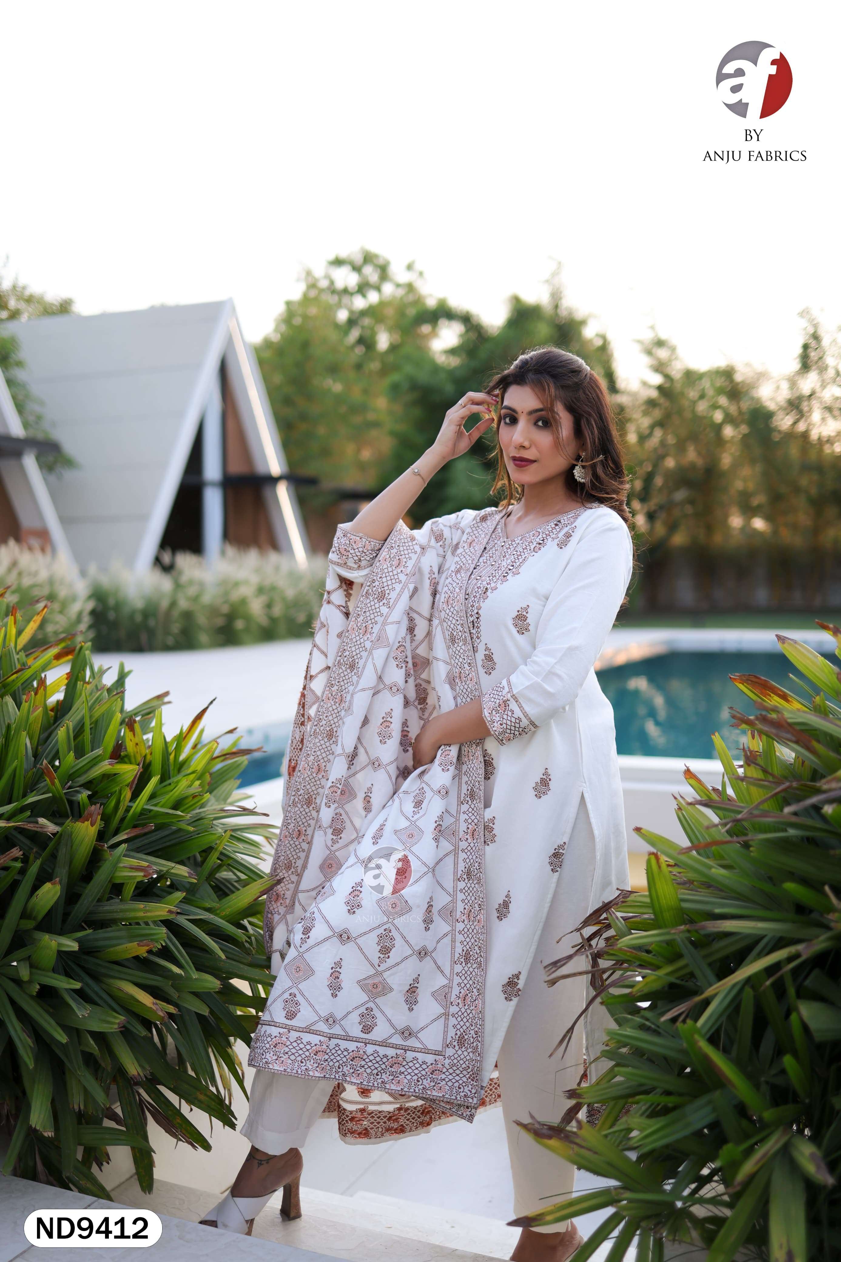 ANJU FABRICS ND 9412 WEDDING WEAR COTTON MIRROR WORK READYMA...