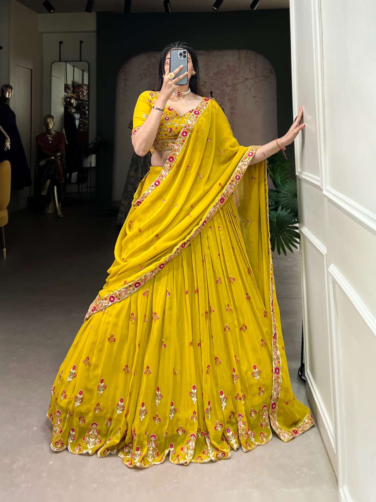 BEAUTIFUL EMBROIDERY WORK GEORGETTE FABRIC DESIGNER LOOK LEH...