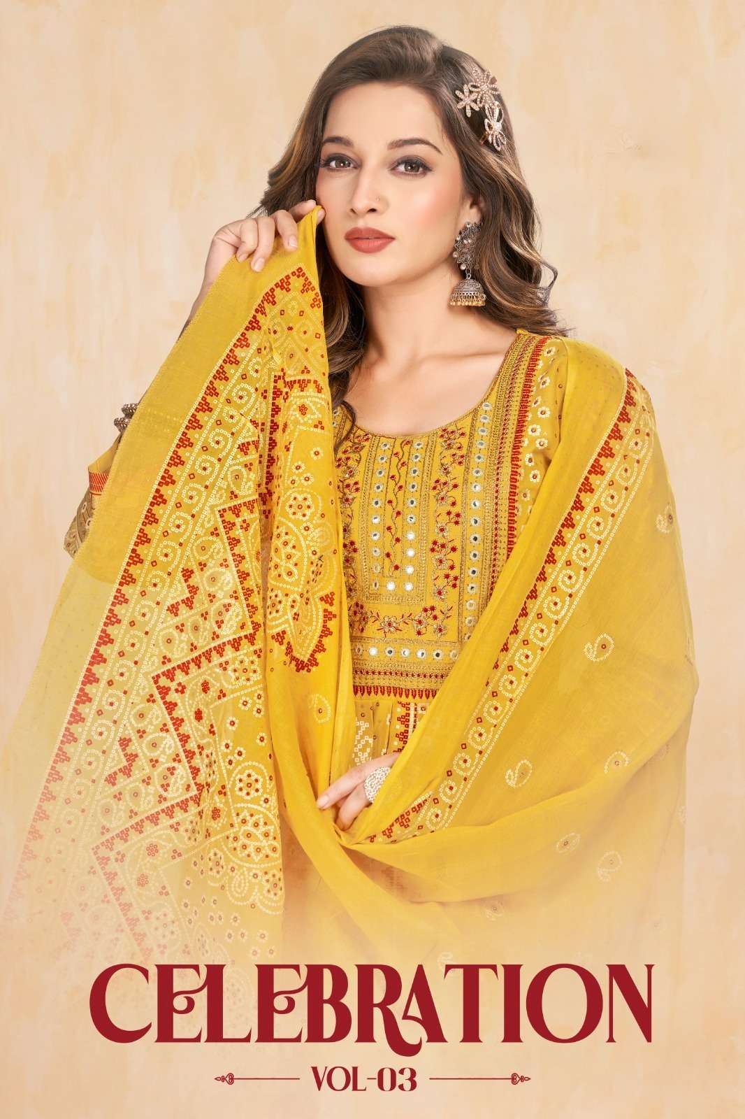 BEAUTY QUEEN CELEBRATION VOL 3 PRETTY PARTY WEAR GOLD PRINT ...