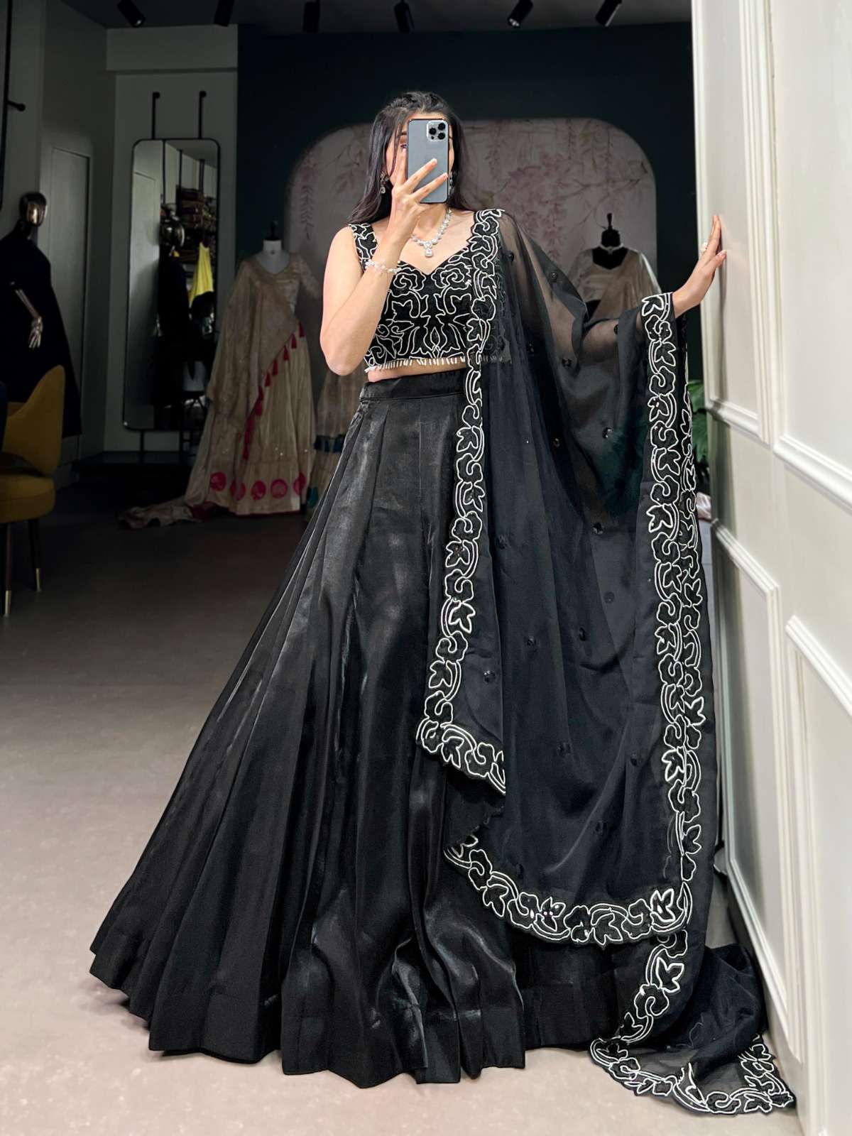 BLACK SHADES PARTY WEAR LOOK DESIENR LEHENGA CHOLI COLLECTIO...