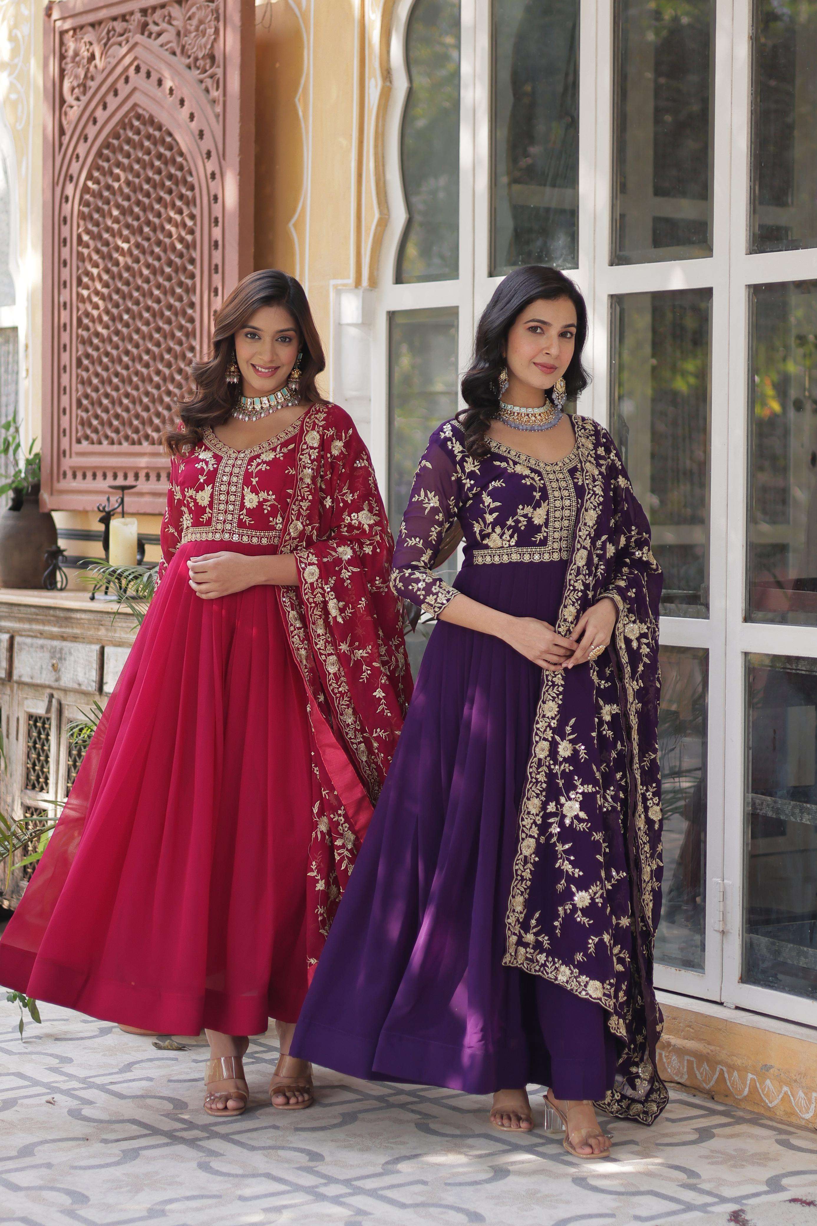 BLOOMING GEORGETTE EMBROIDERY WORK HEAVY ANARKALI STYLE READ...