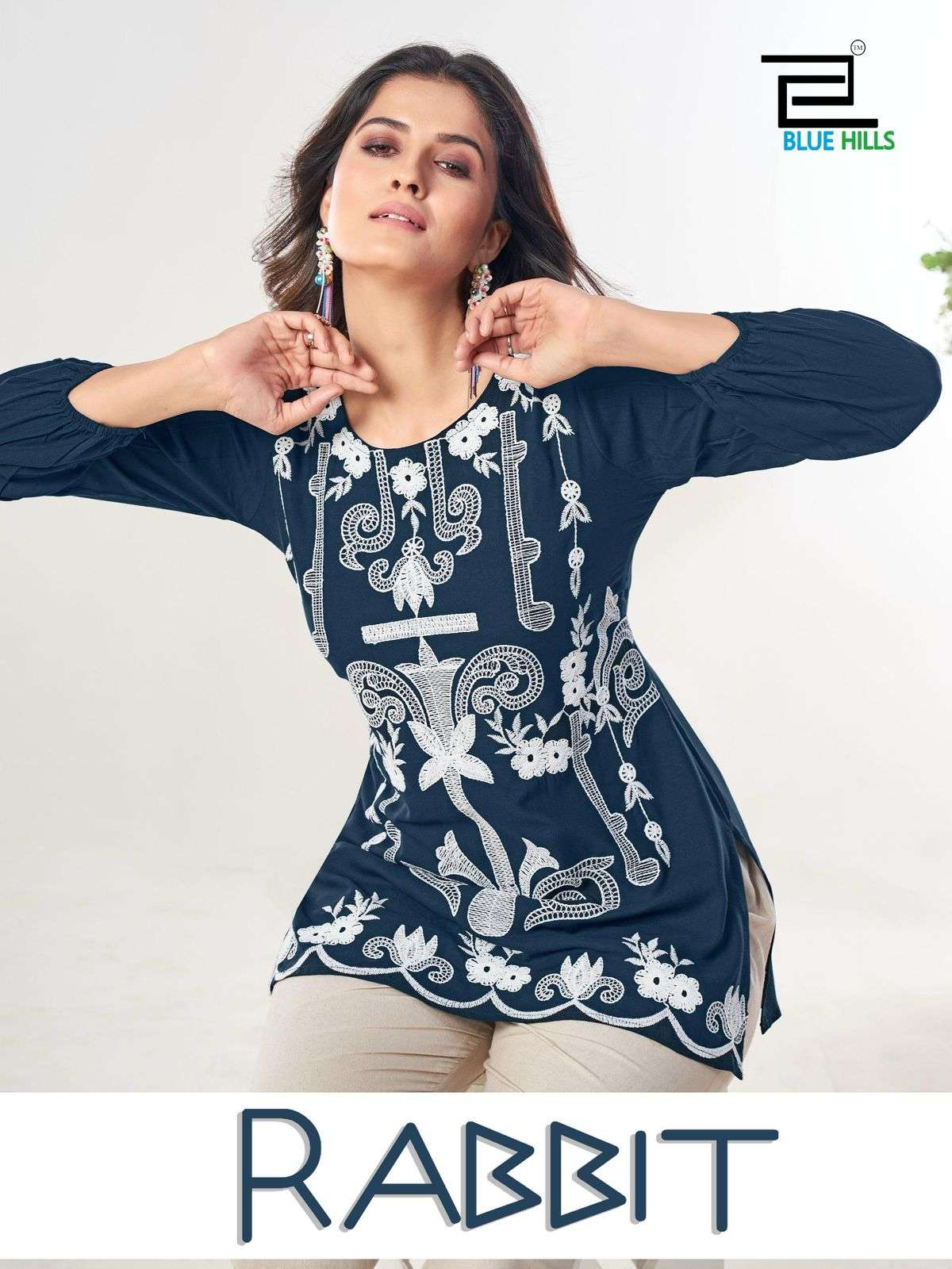 BLUE HILLS RABBIT WESTERN WEAR SHORT EMBROIDERY KURTI DAILY ...
