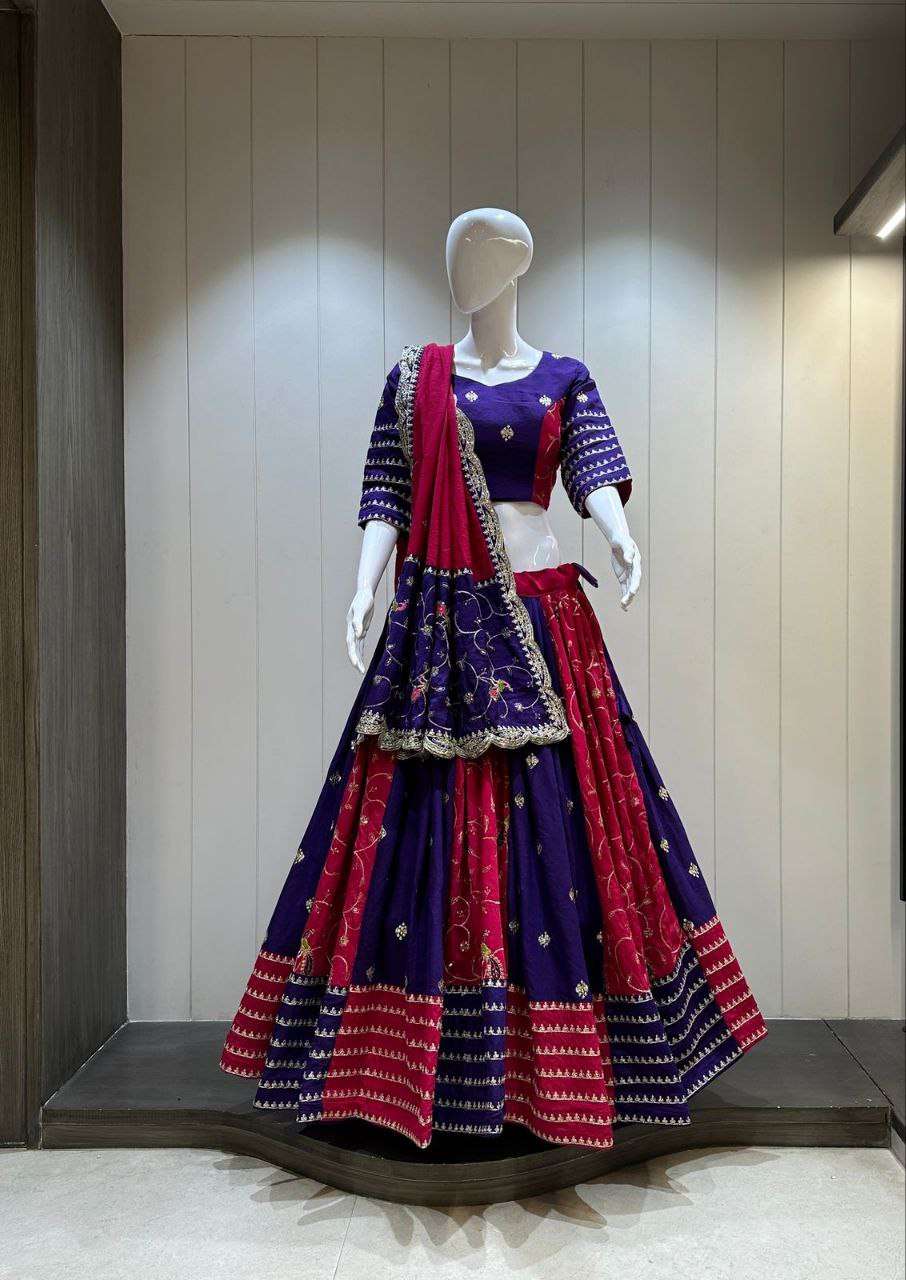 BOLLYWOOD PINK PURPLE STYLE SILK DESIGNER STITCHED LEHENGA C...