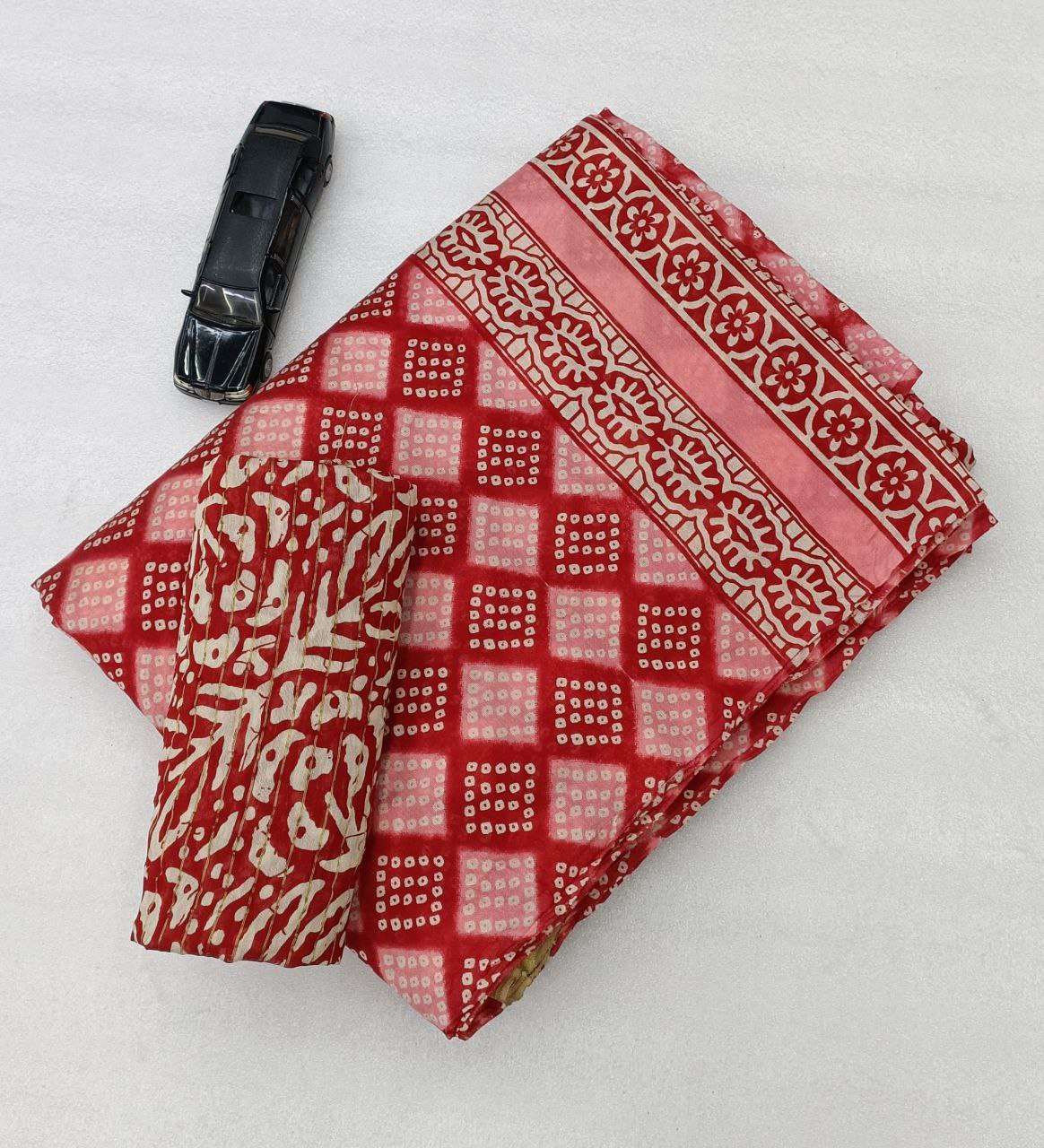 BRANDED SOFT COTTON LAGDI PATTA AJRAKH PRINT SAREE COLLECTIO...