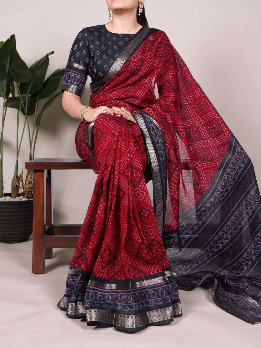 CHANDERI BANDHEJ DESIGN CHANDERI FABRIC FANCY SAREE DEALER I...