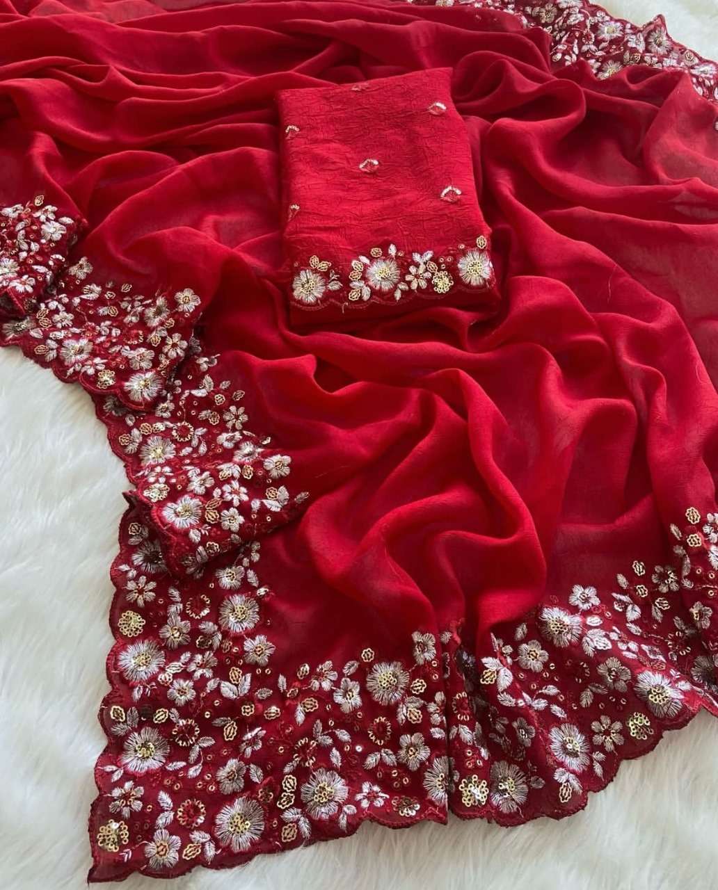 CRUSH SILK WITH HEAVY EMBROIDERY WORK BORDER FANCY SAREE COL...