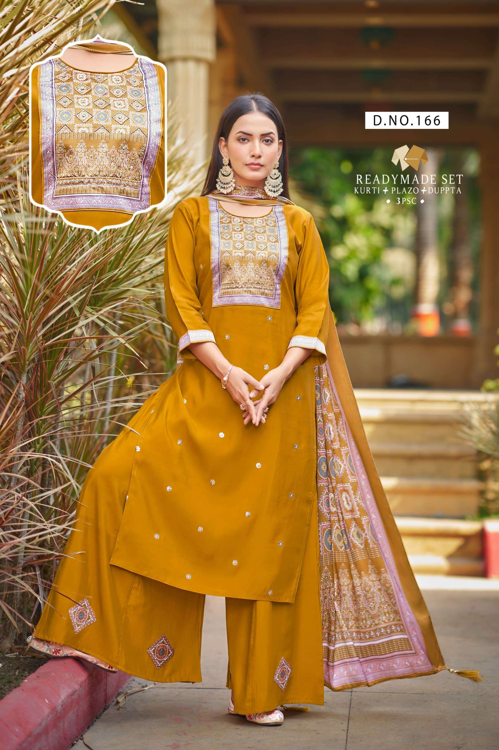 FESTIVAL WEAR SILK WORK STITCHED KURTI PALAZZO SUIT SUPPLIER...