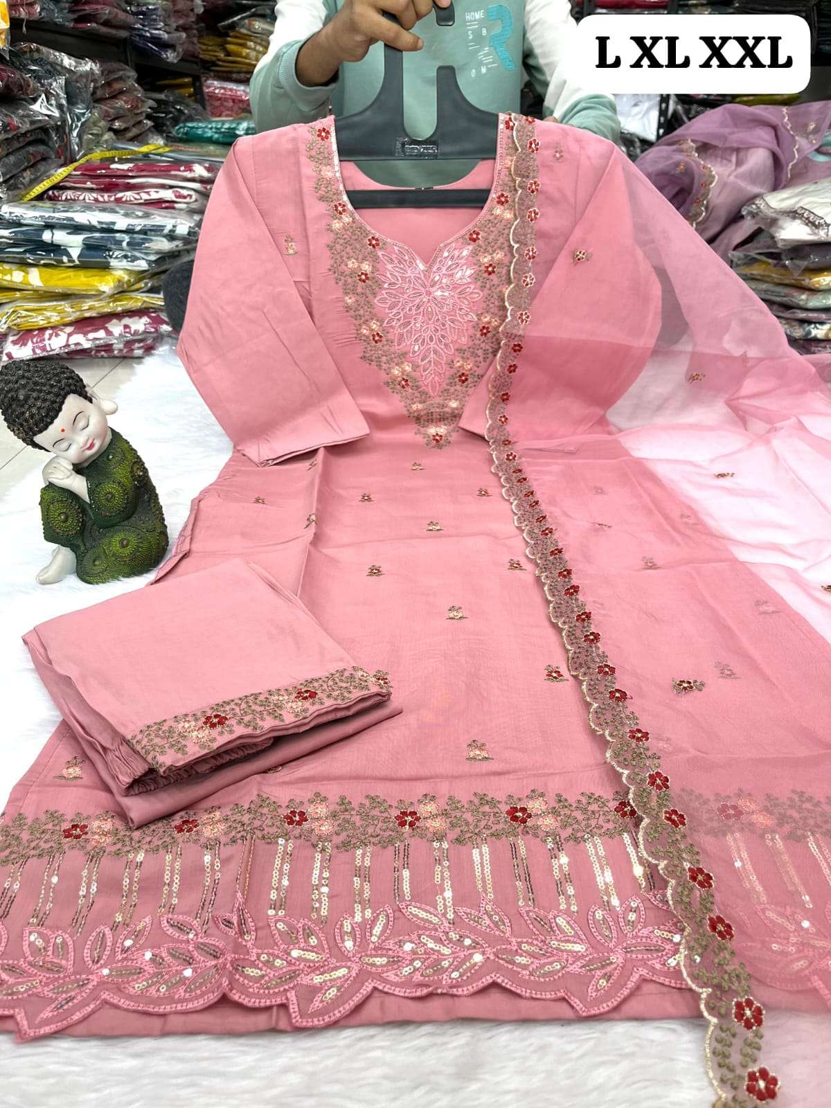 FUNCTION SILK WORK READYMADE ORGANZA DUPATTA SUIT DEALER SHO...