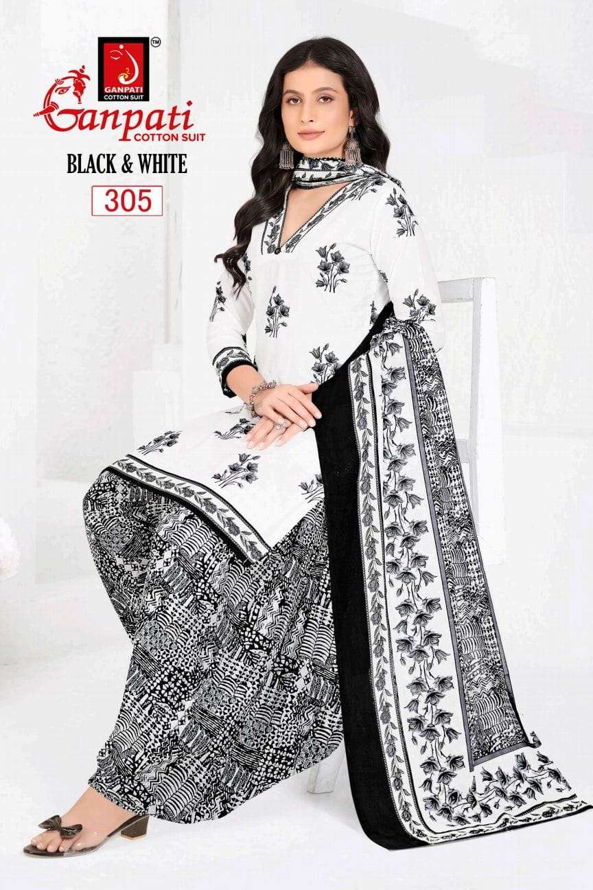 GANPATI BLACK & WHITE VOL 3 COTTON PRINT WHITE BLACK LADIES ...