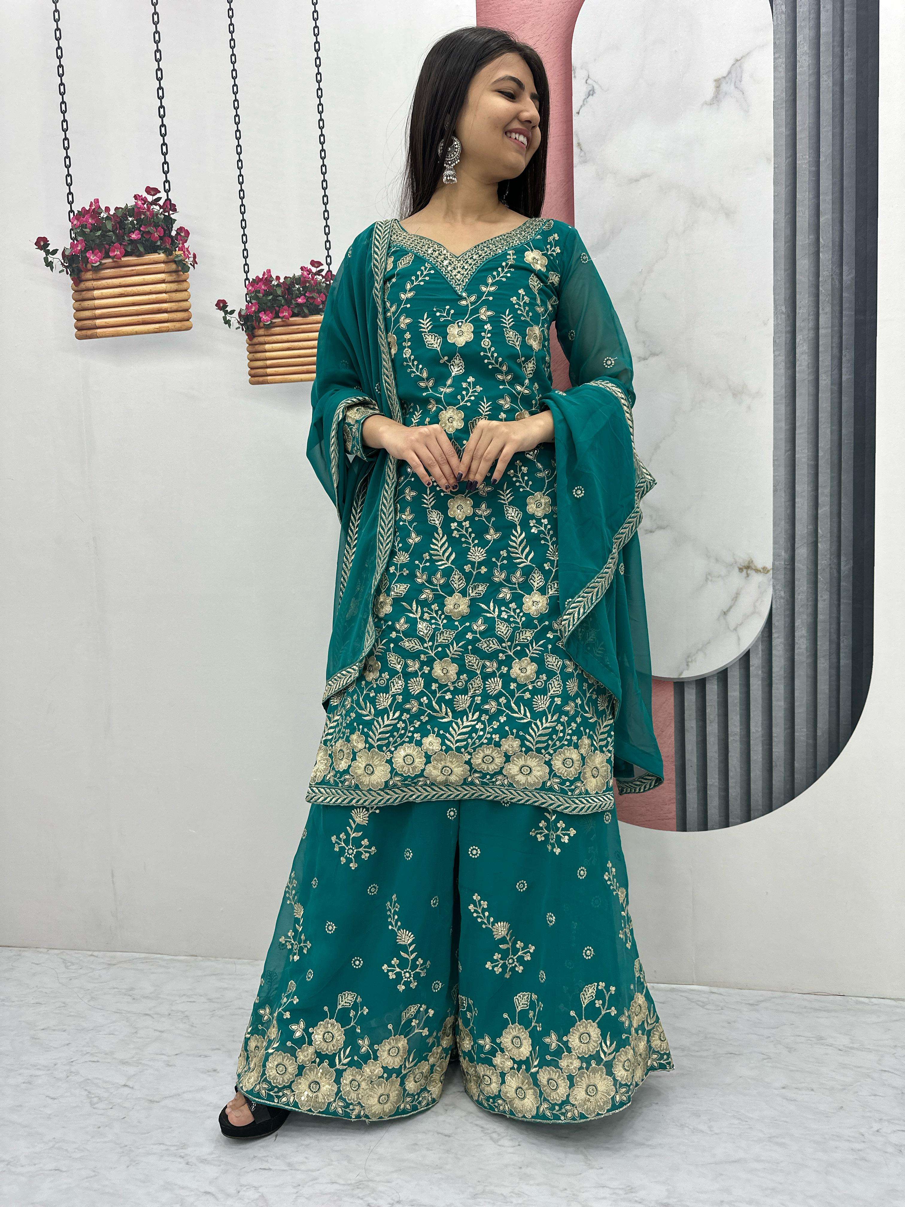 Georgette fabric embroidery work designer readymade suite co...