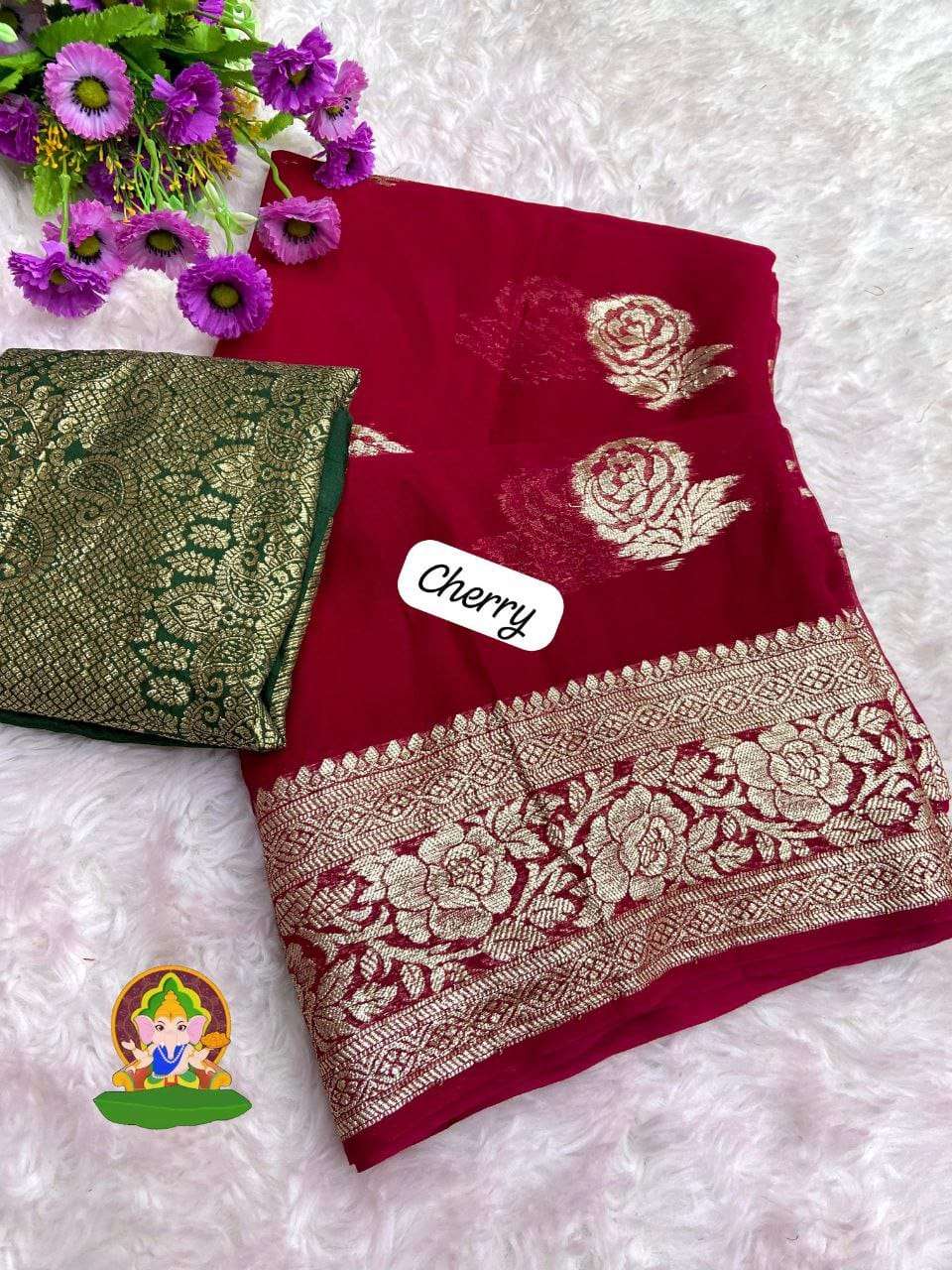 GULAB DESIGN ALL OVER SAREE GEORGETTE FABRIC LIGHT WEIGHT SA...