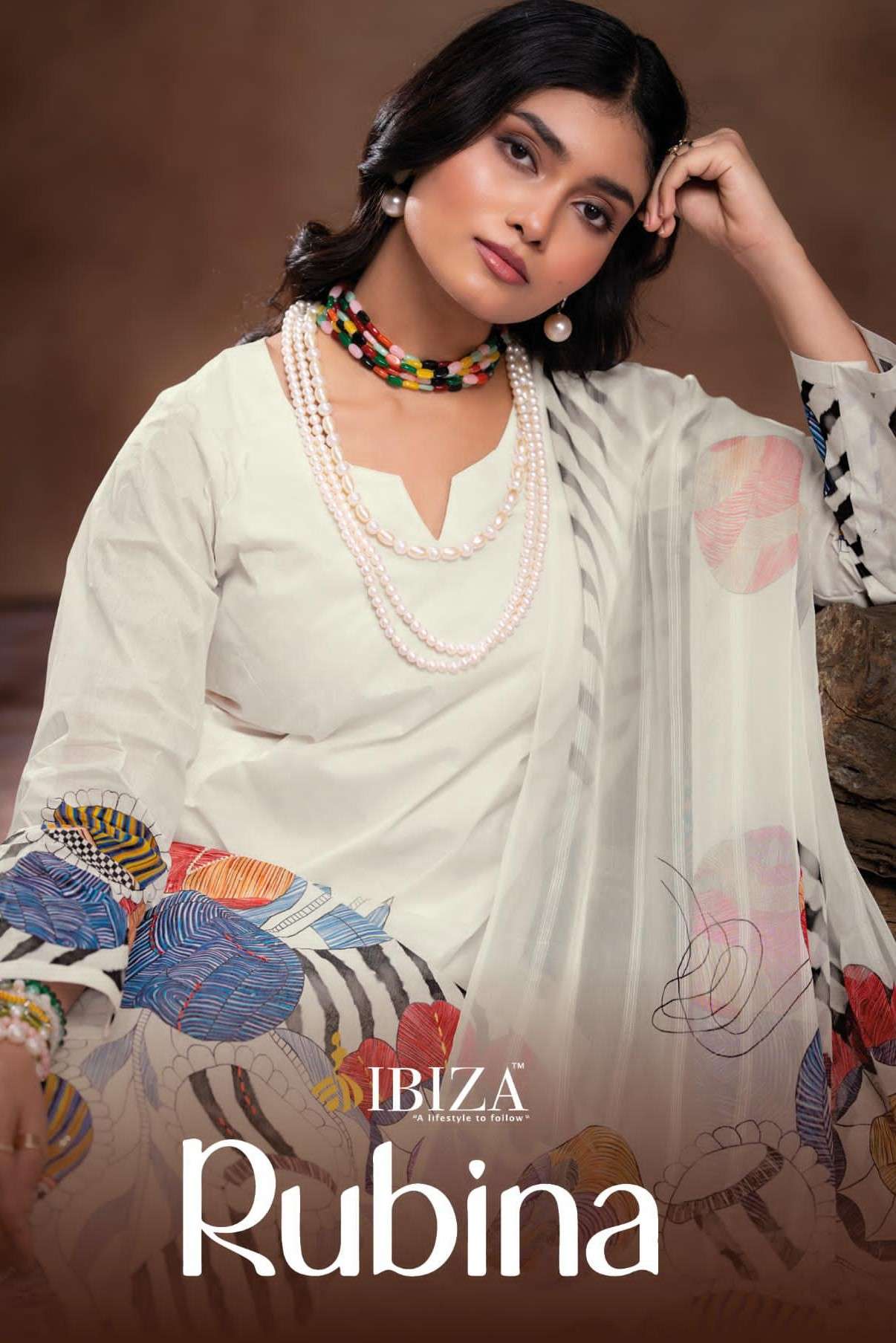 IBIZA RUBINA ORGANZA WHITE MULTICOLOR UNSTITCH SUIT WHOLESAL...