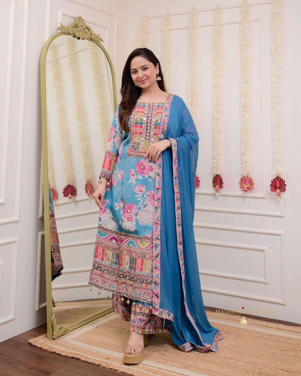 JAIPUR DESIGNER MIRROR WORK KURTI PALAZZO SUIT SUPPLIER PRIC...