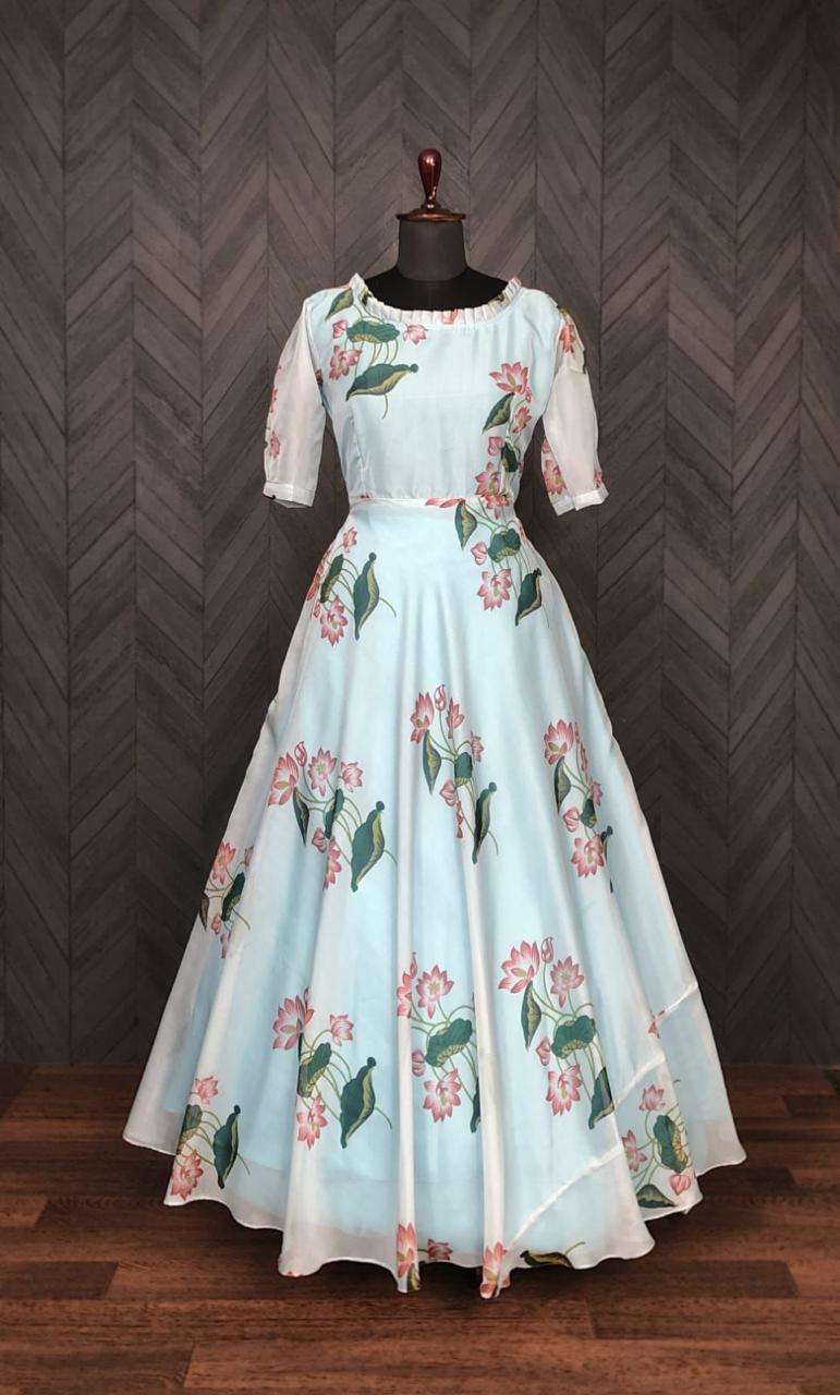 LW 9029 ORGANZA FABRIC FLOWER PRINTED FANCY GOWN STYLE KURTI...
