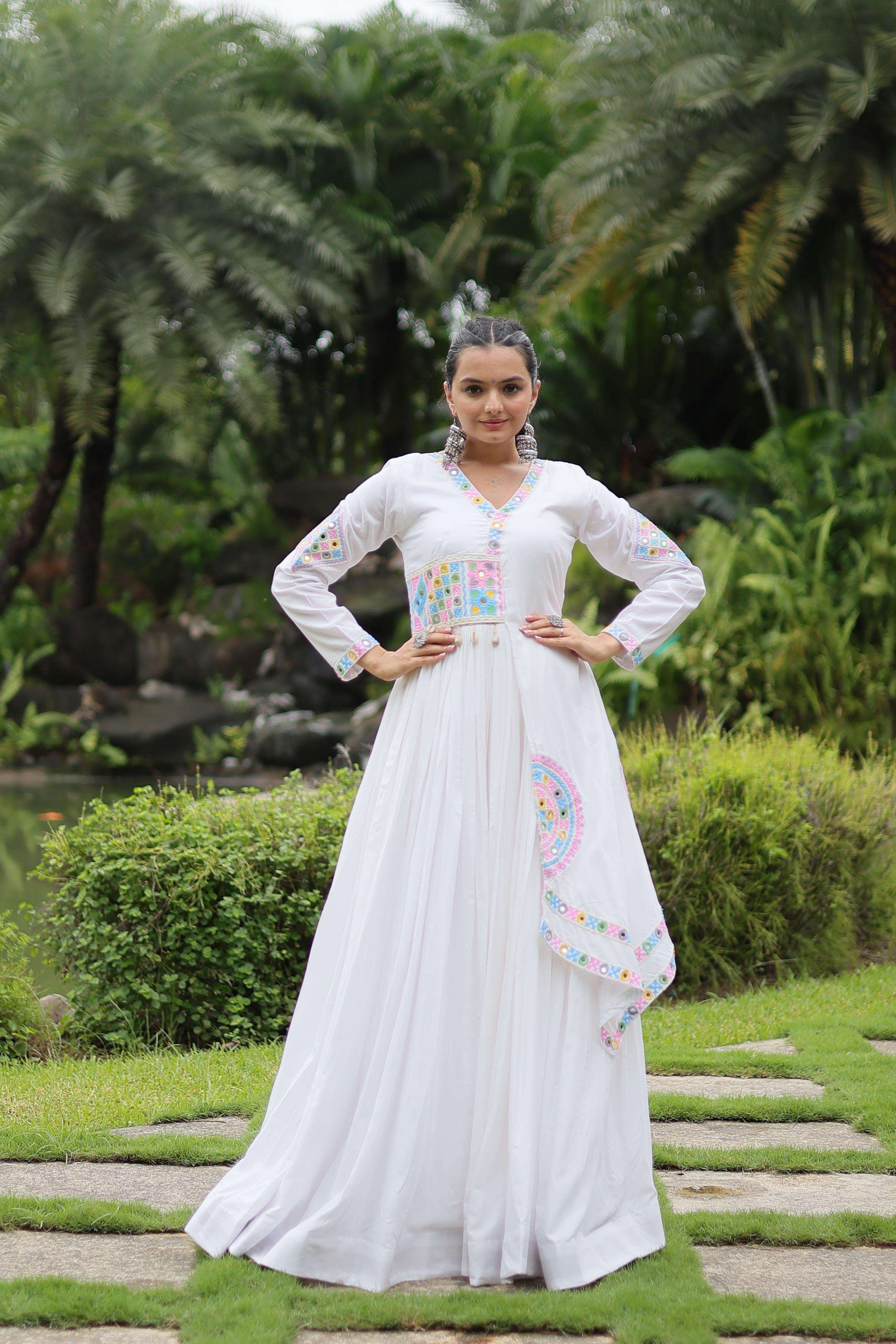 LW 9203 WHITE SHADES RAYON FABRIC NAVRATRI SPECIAL GOWN COLL...