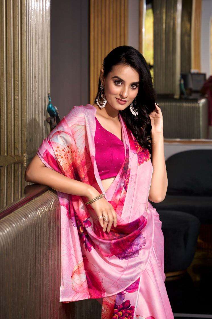 MIKELI YNF 7026 SATIN SILK FLOWER PRINTED FANCY SAREE SUPPLI...