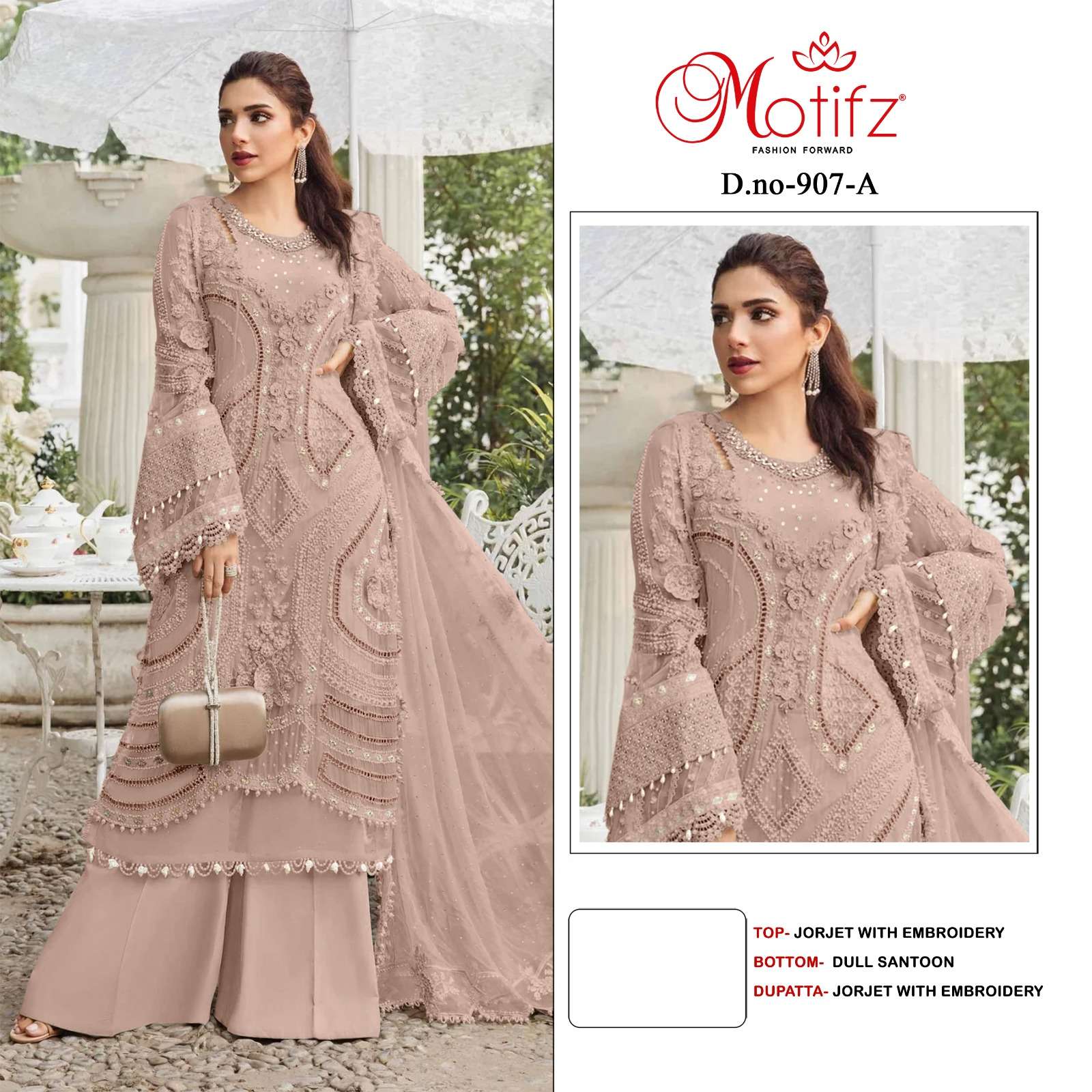 MOTIFZ 907 PAKISTANI ACTRESS DESIGN HEAVY KURTI PALAZZO SUIT...
