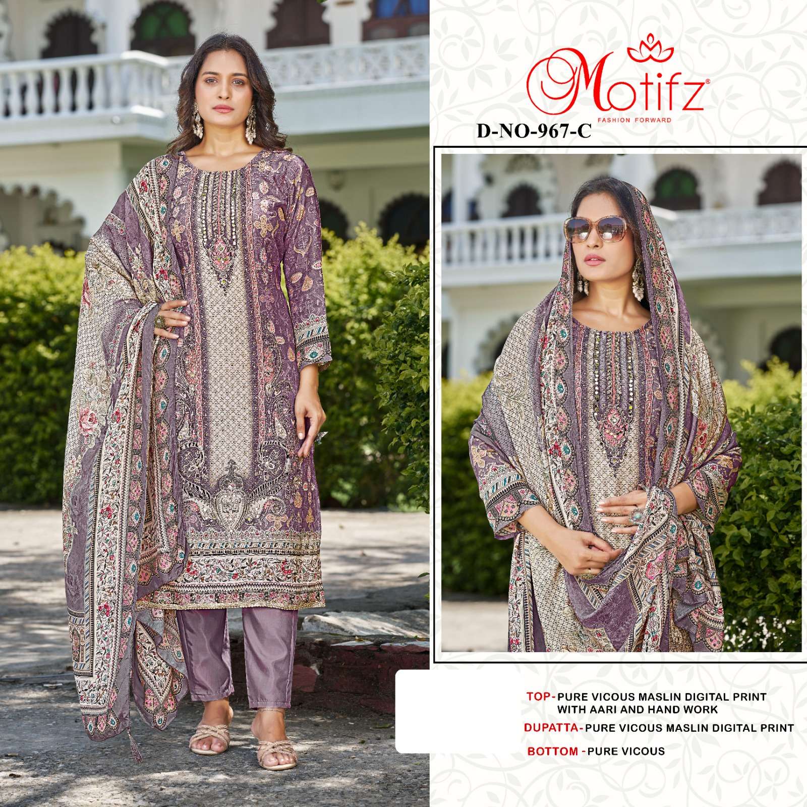 MOTIFZ 967 HIGH QUALITY MUSLIN DIGITAL SALWAR SUIT WHOLESALE...