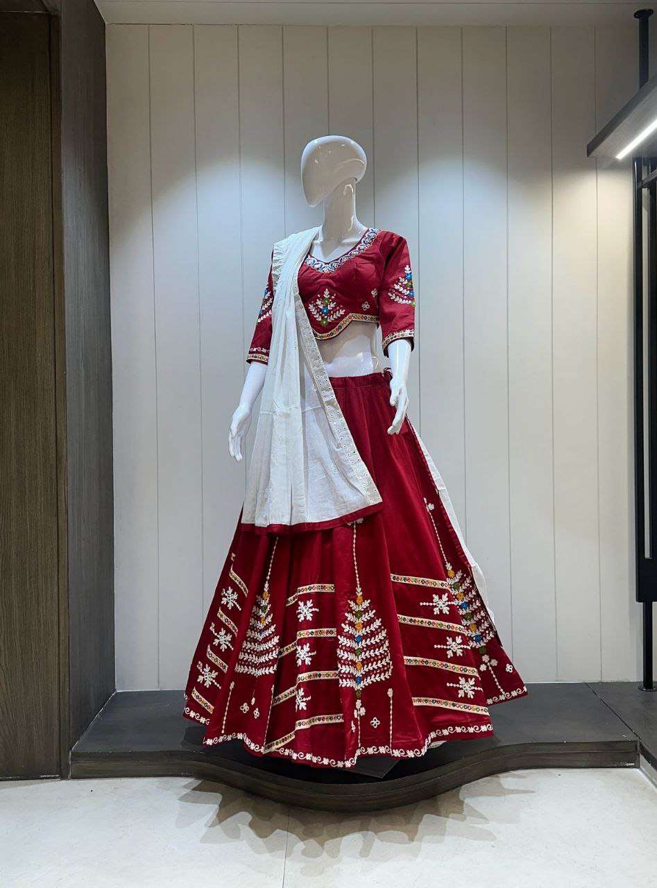 NAVRATRI DRESS COTTON SILK CHANIYA CHOLI WITH AARIWORK SUPPL...
