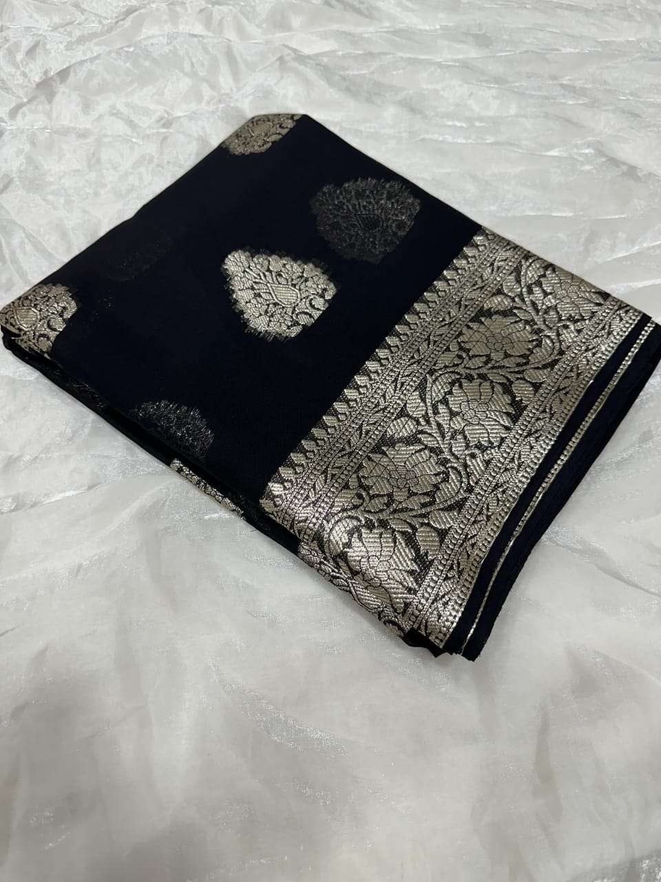 PARTY WEAR STYLE BLACK SHADES GEORGETTE FABRIC FANCY SAREE B...