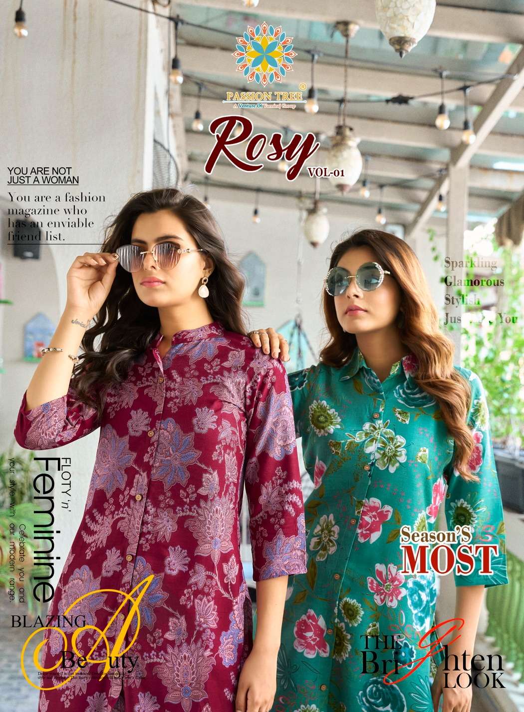PASSION TREE ROSY VOL 1 PRINTED GIRLS RAYON KURTI OFFICE & D...