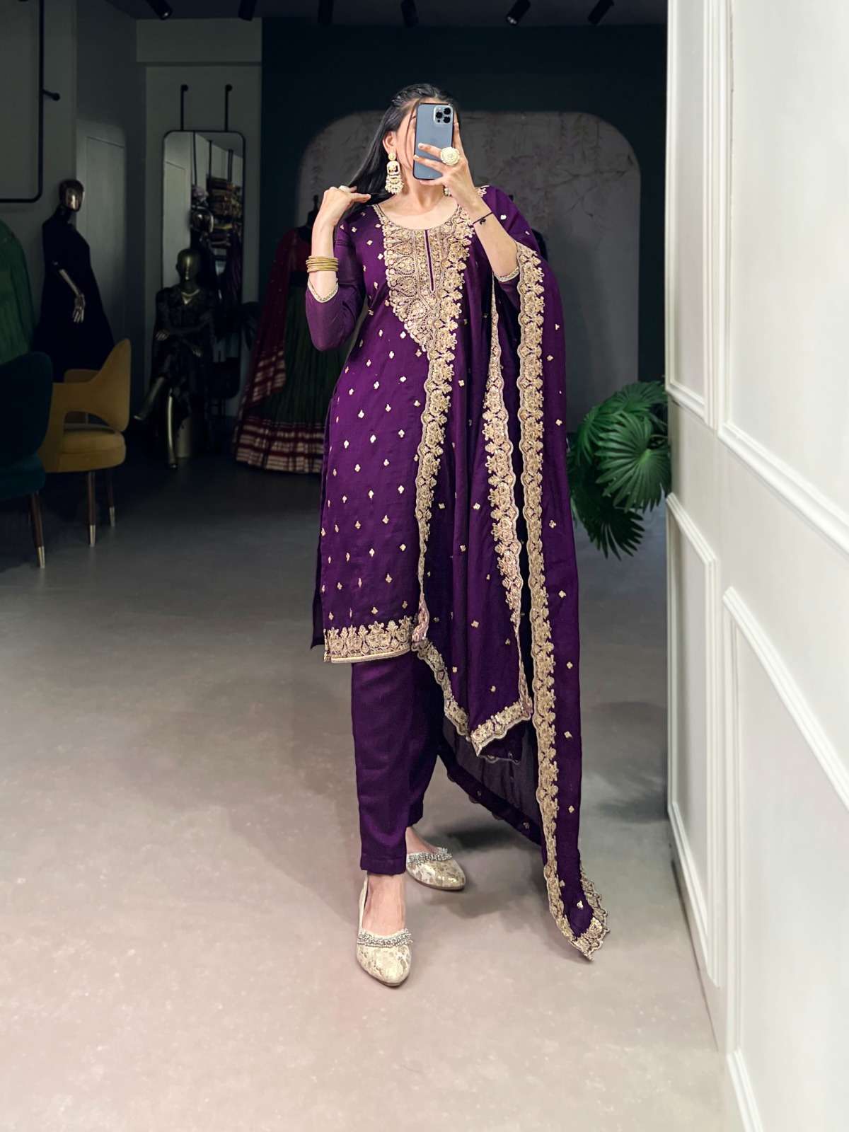 PURPLE SHADES SILK WITH EMBROIDERY WORK STICH SUITS SUPPLIER...