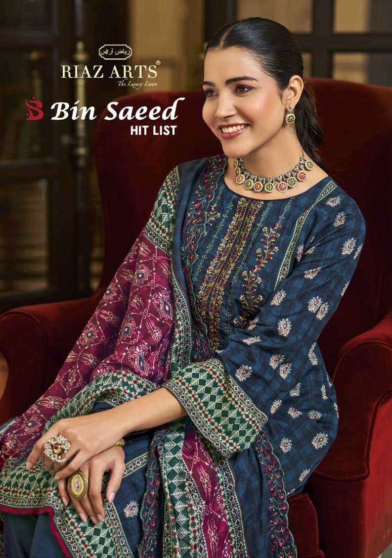 RIAZ ARTS BIN SAEED HITLIST QUALITY COTTON EMBROIDERY SUIT W...