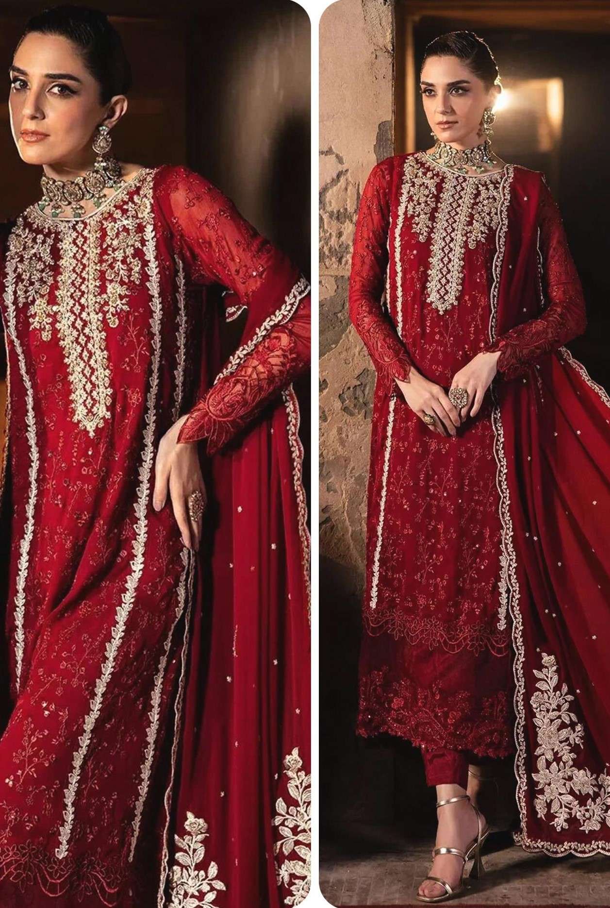 SAJIDA 1034 WEDDING WEAR RED HEAVY EMBROIDERY PAKISTANI SUIT...