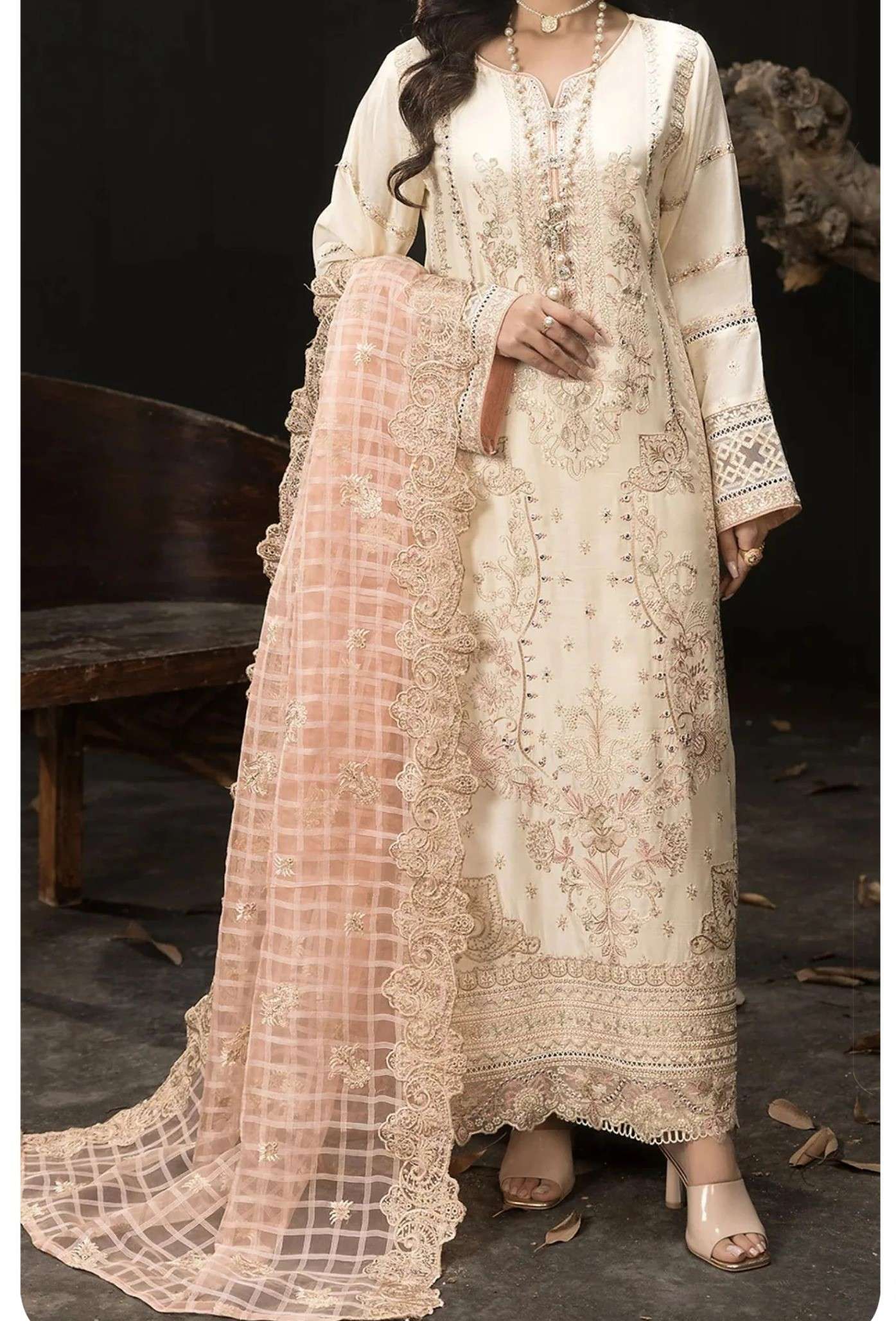 SAJIDA DESIGNER SUIT SD 1031 TREND PAKISTANI CREAM SUIT RESE...