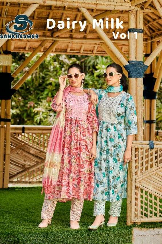 SANKHESWER DAIRY MILK VOL 1 REGULAR TRAVEL UMBRELLA KURTI SU...