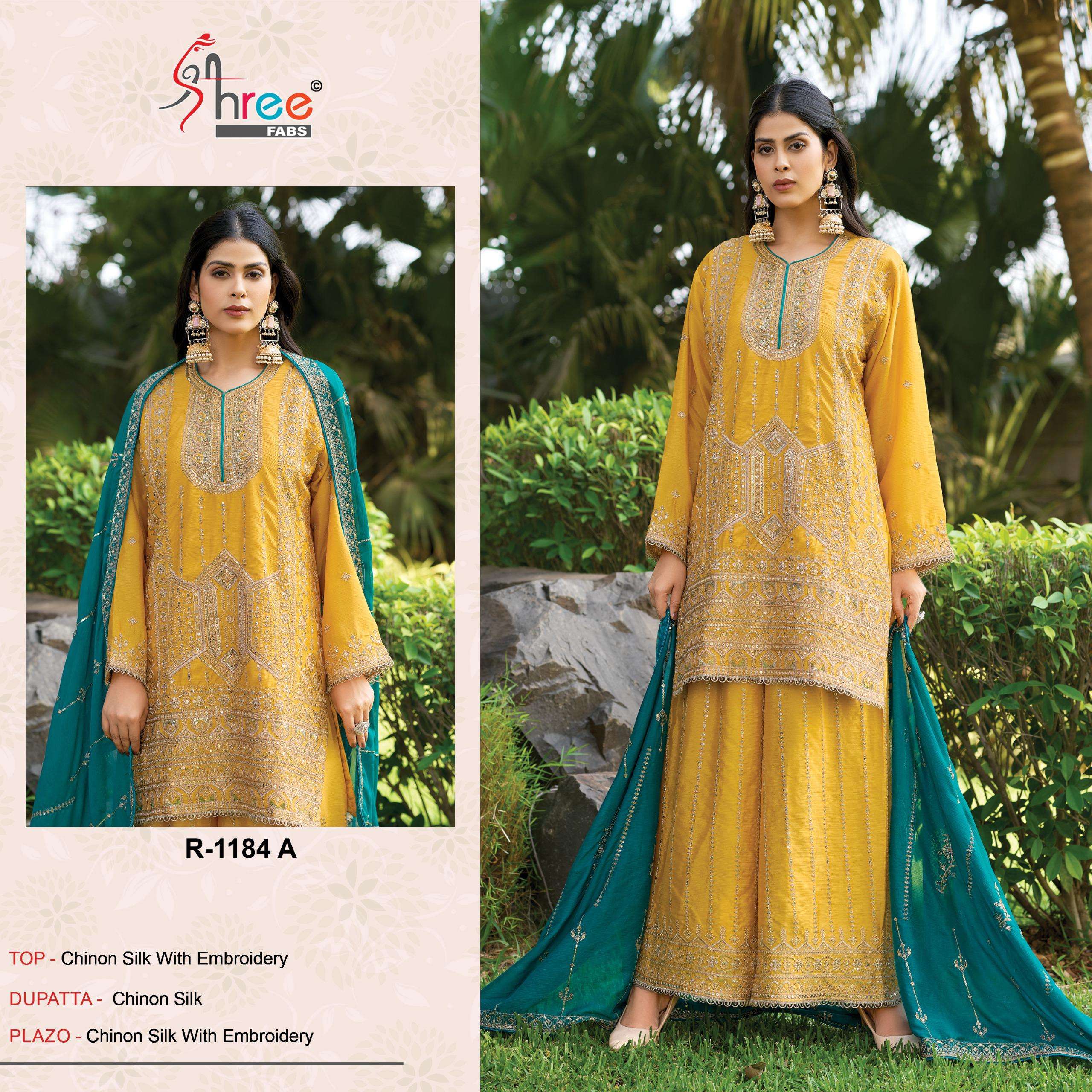 SHREE FABS R 1184 WEDDING WEAR KHATLI WORK HEAVY KURTI PALAZ...