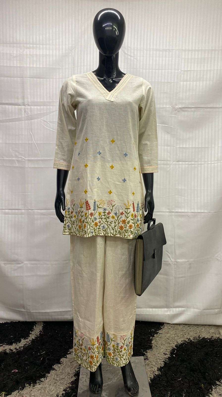SIARA 1013 CREAM SOFT COTTON CO ORD SET KURTI PALAZZO SUMMER...